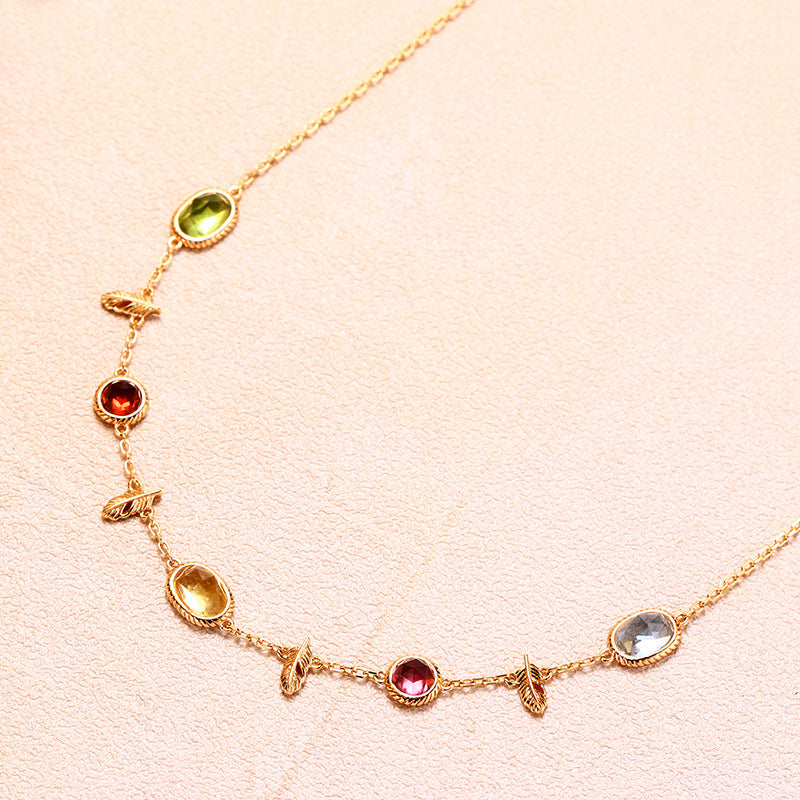 Multi Gemstone Citrine Topaz Charm Necklace with 925 Sterling Silver | TB1512 | Elegant Jewelry Gift for Women, Perfect for Birthday, Anniversary & Special Occasions
