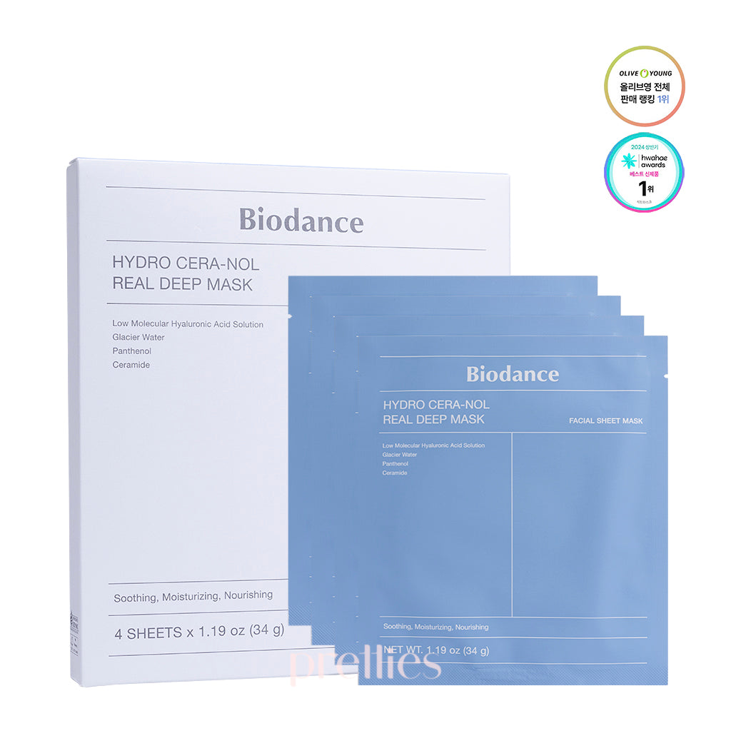 BIODANCE Hydro Cera nol Real Deep Hydrating Face Mask (4pcs/Box) - Korean Skincare for Dry Skin - Perfect for Night Routine & Spa Day