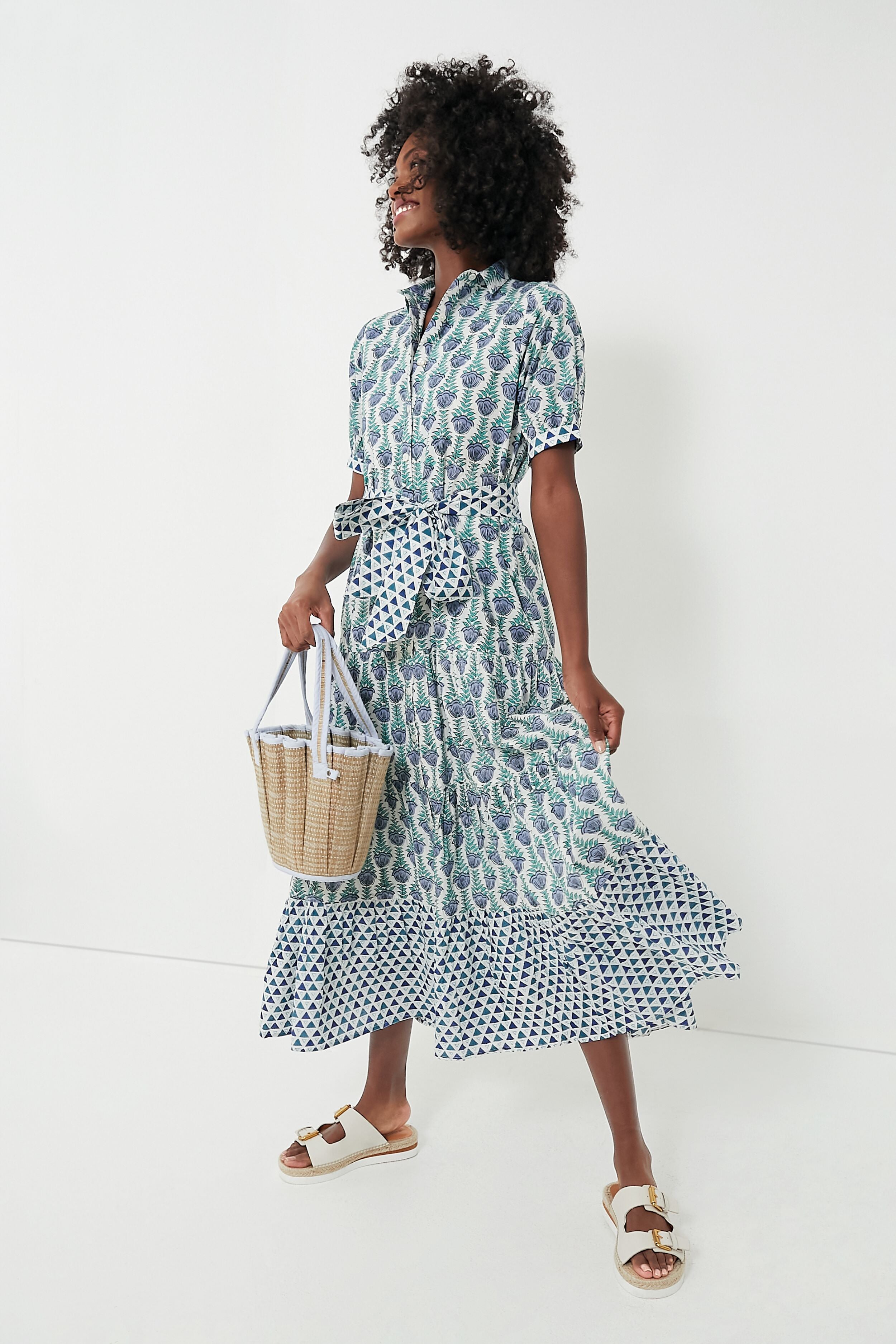 Stylish Blue Multi Short Sleeve Maxi Dress for Women | Flowy Summer Beach Dress | Perfect for Vacations, Parties & Casual Outings