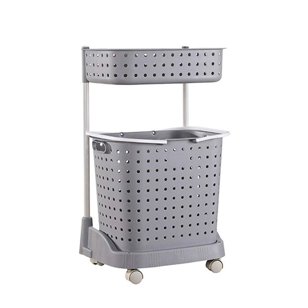 Removable Laundry Hamper with Wheels & 2-Tier Bathroom Shelf - Large Capacity Durable Laundry Basket (Gray) - Perfect for Bedroom, Bathroom & Closet Organization