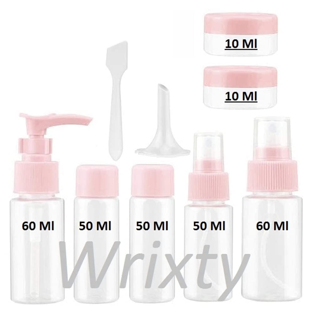 Wrixty 9-Piece Multi-Purpose Refillable Travel Bottles Set - Clear Plastic Cosmetic Containers for Toiletries, Liquids & Sprays (Multi Color) | Perfect for Air Travel, Gym, Camping & Home Organization