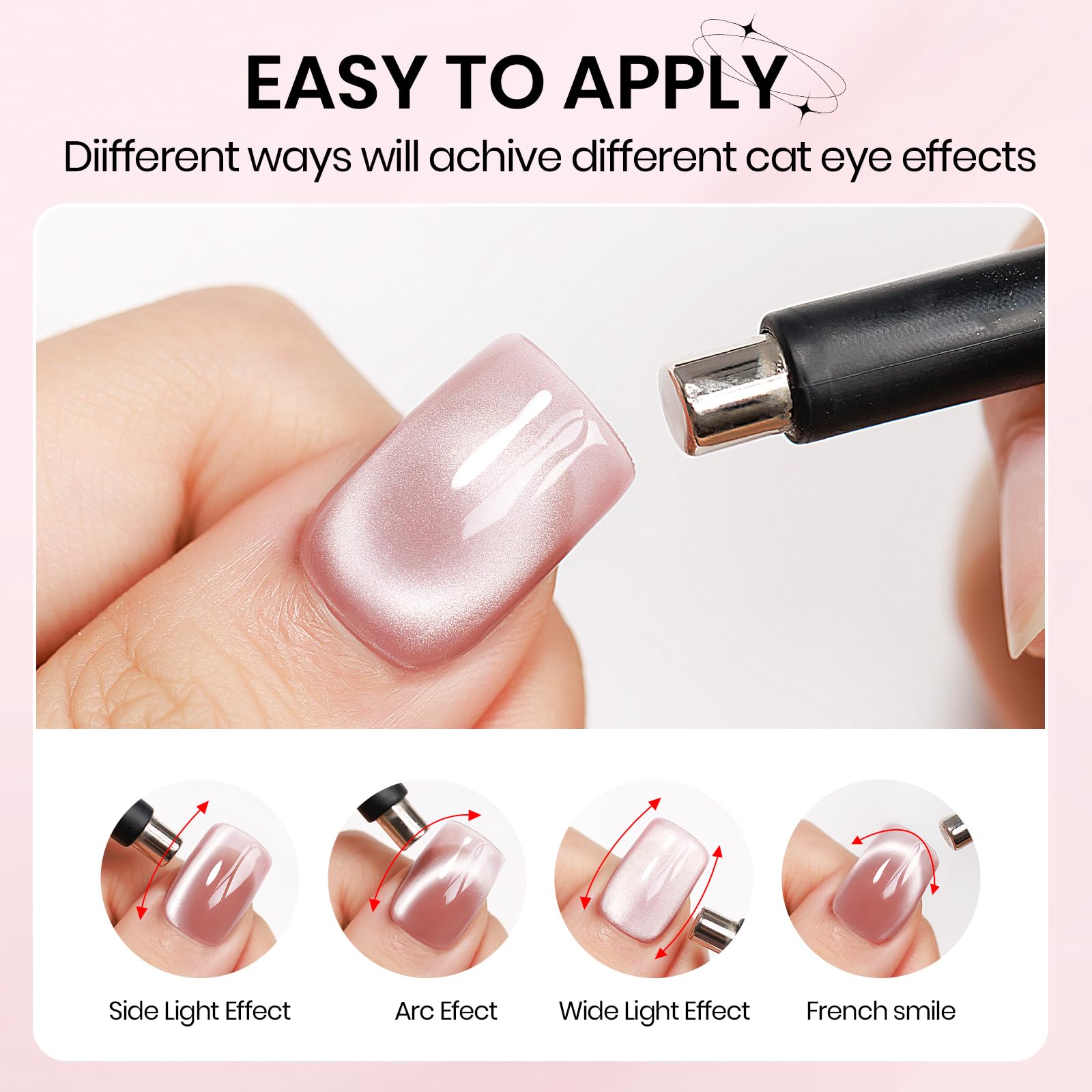 Pink Cat Eye Gel Nail Polish - 15ml Light Pink Jelly Glassy UV Gel with Magnetic Moonlight Shimmer Glitter, Soak Off Salon Quality DIY Nail Polish for Home Manicure | Perfect for Parties, Weddings & Special Occasions