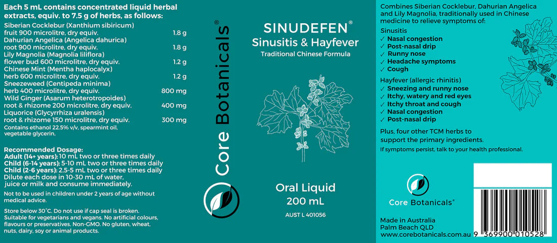 Core Botanicals Sinudefen - Natural Sinus Relief & Hay Fever Medicine for Adults - Supports Nasal Congestion & Allergy Relief - Perfect for Seasonal Allergies & Sinus Pressure Relief