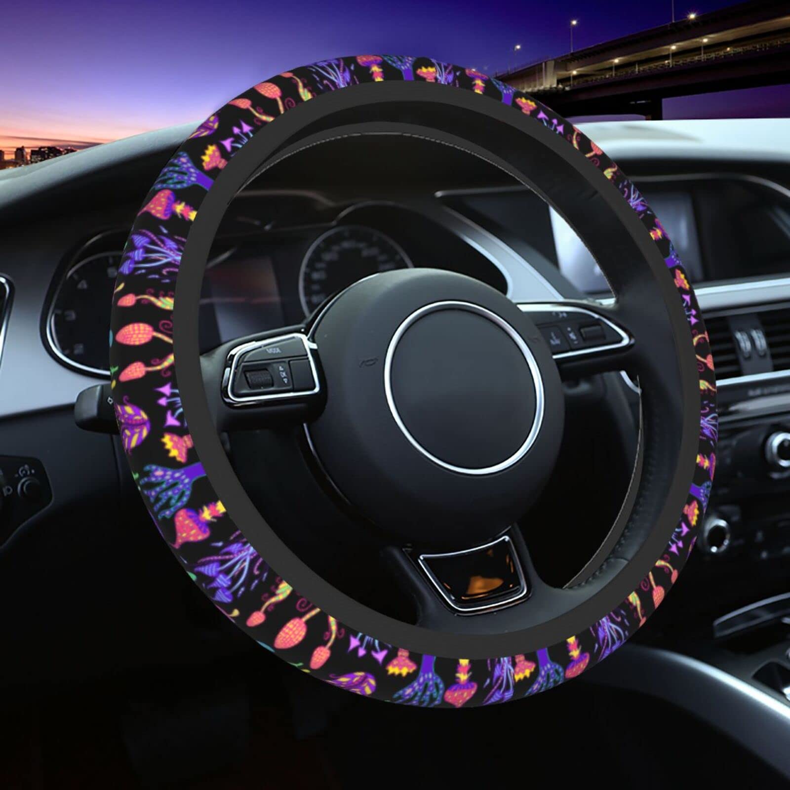 Non-Slip Neoprene Steering Wheel Cover - Universal 15 Inch Mushroom Design Car Accessory for Men & Women | Perfect for Daily Commute, Road Trips & All-Season Driving Comfort