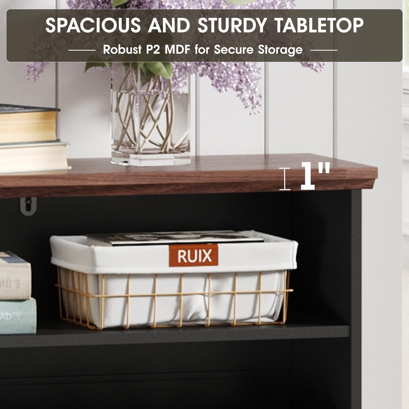 Maupvit 2-Tier Flip-Drawer Shoe Storage Cabinet - Freestanding Entryway Shoe Organizer with Open Shelves & Wooden Legs - Farmhouse Narrow Shoe Rack for Foyer, Hallway, Living Room - Perfect for Small Spaces & Home Organization (Black)
