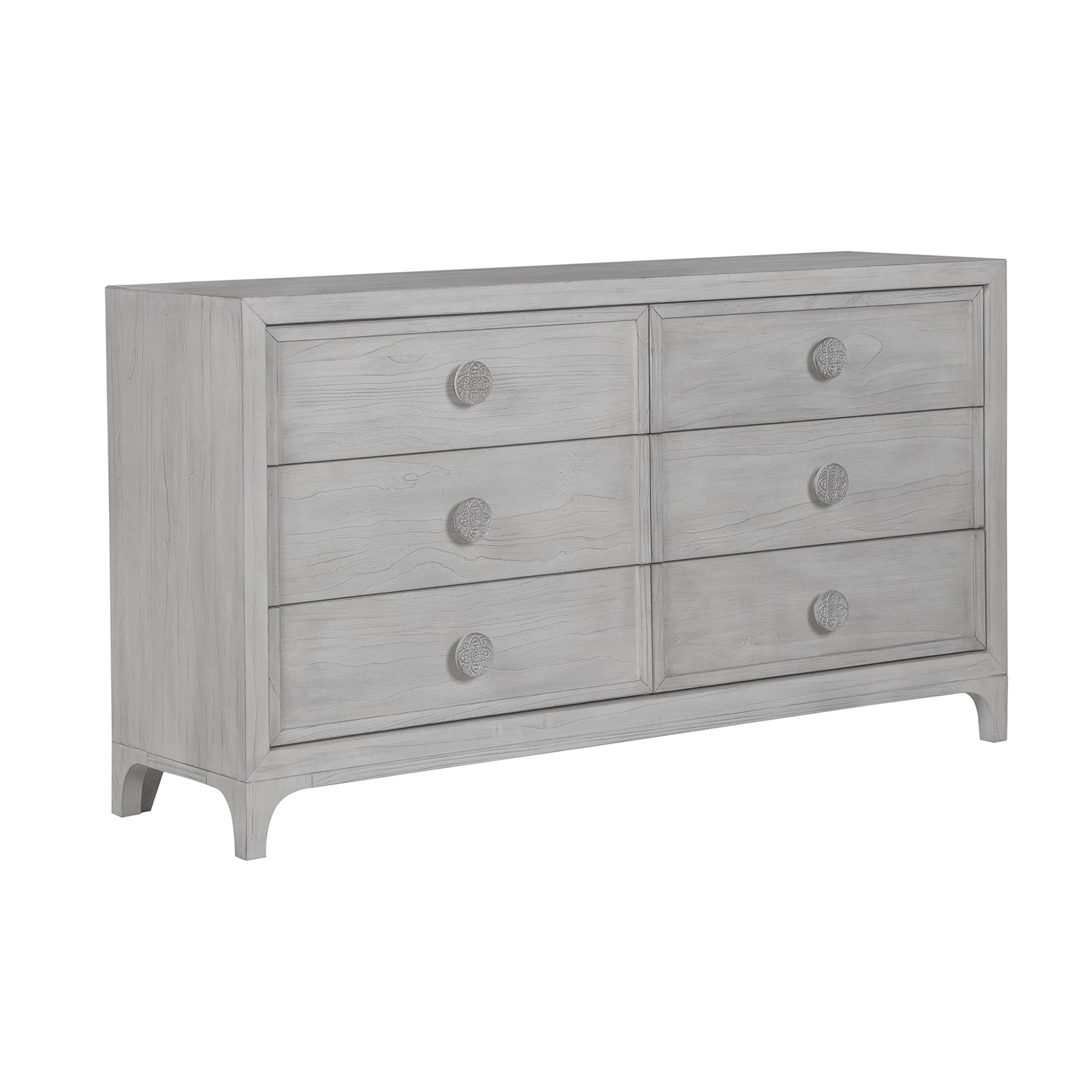 Modus Furniture 6-Drawer Solid Wood Dresser - Boho Chic Washed White Finish | Perfect for Bedroom Storage, Nursery Organization & Bohemian Home Decor