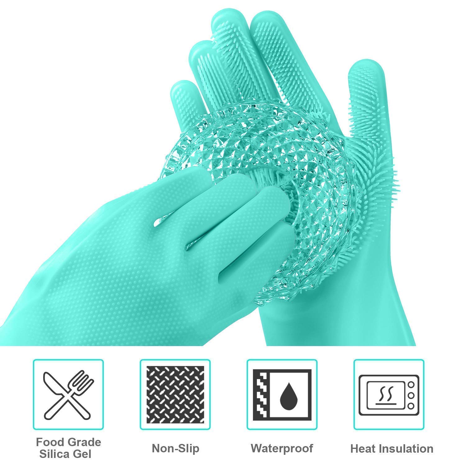 MAGOPAJA Magic Silicone Gloves with Scrubber - Heat Resistant Dishwashing Gloves for Kitchen Cleaning, Pet Grooming & Car Washing (Multicolor) - Perfect for Washing Dishes, Bathing Pets & Household Cleaning Tasks