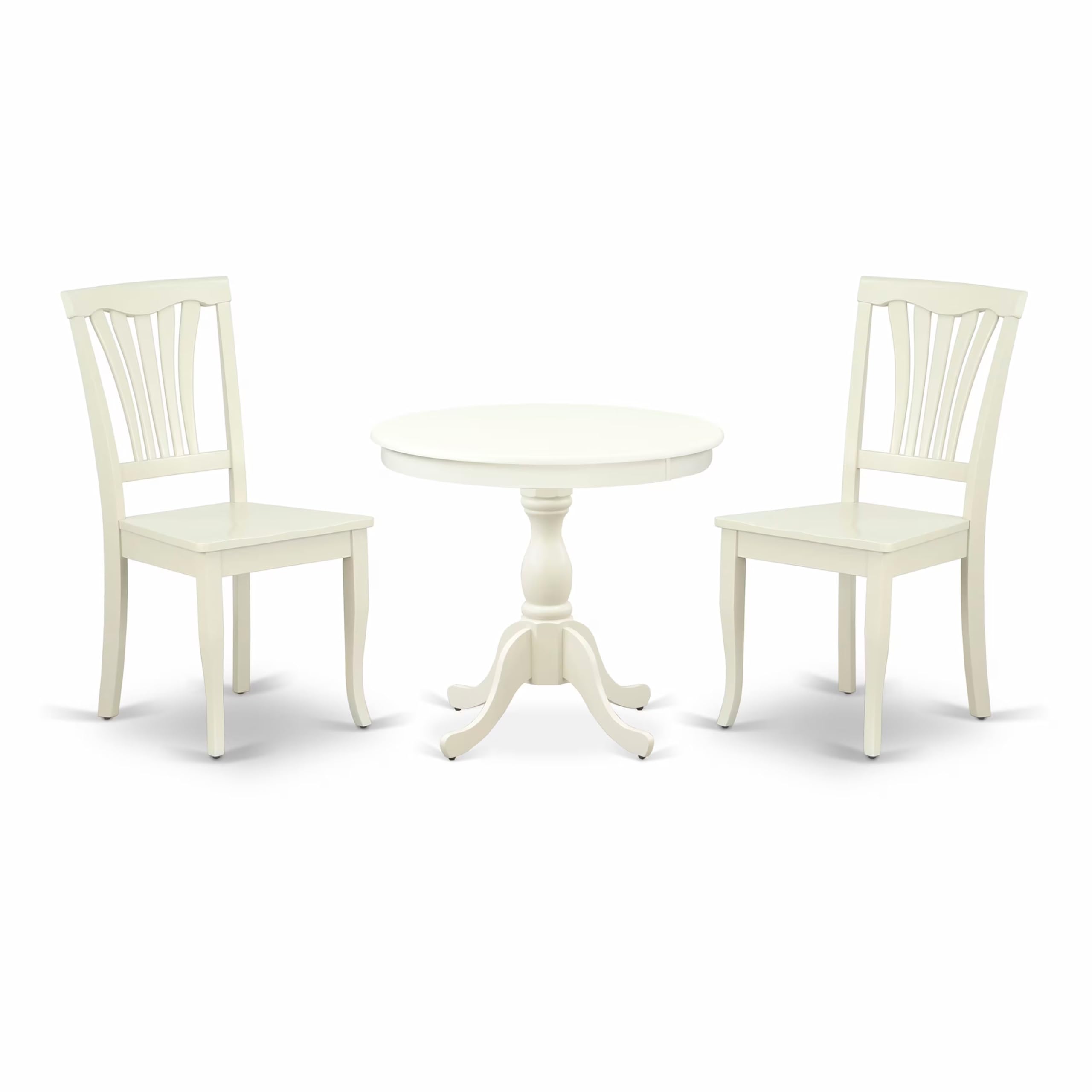 East West Furniture AMAV3-LWH-W 3-Piece Modern Dining Table Set - 36x36 Inch Round Kitchen Table with Pedestal Base & 2 Matching Chairs, Linen White - Perfect for Small Spaces, Breakfast Nooks & Cozy Apartments