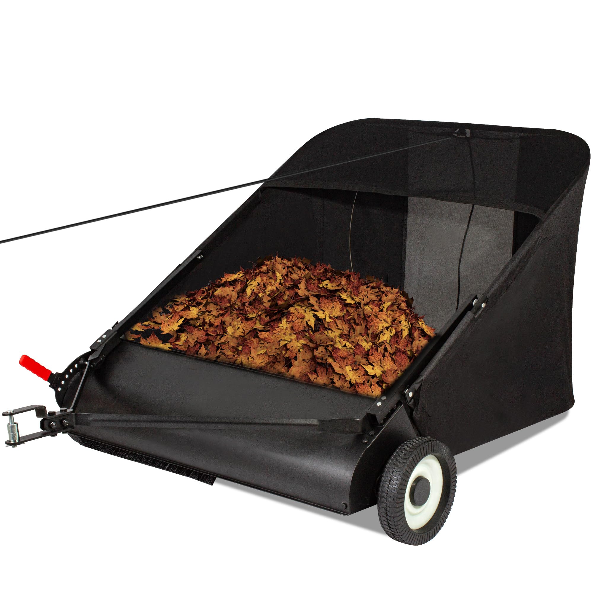 Upgraded 42-Inch Lawn Sweeper for Leaves & Grass - 21 cu.ft Large Capacity Yard Sweeper with Adjustable Height & 4 Spinning Brushes - Perfect for Yard, Lawn, Farm, Sidewalk & Leaf Collection