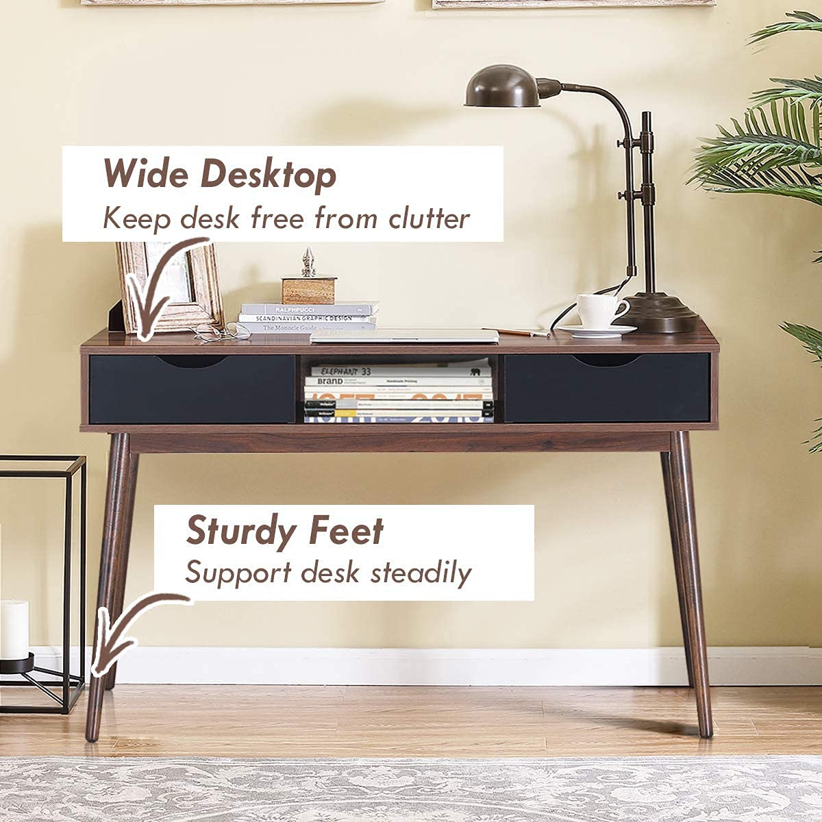 MIDDOW Computer Desk with Drawers - 55 Inch Large Wooden Laptop Workstation, Gaming Desk with Open Shelf, Study Writing Table for Home Office & Dorm Room - Perfect for Remote Work, Online Classes & PC Gaming Setup