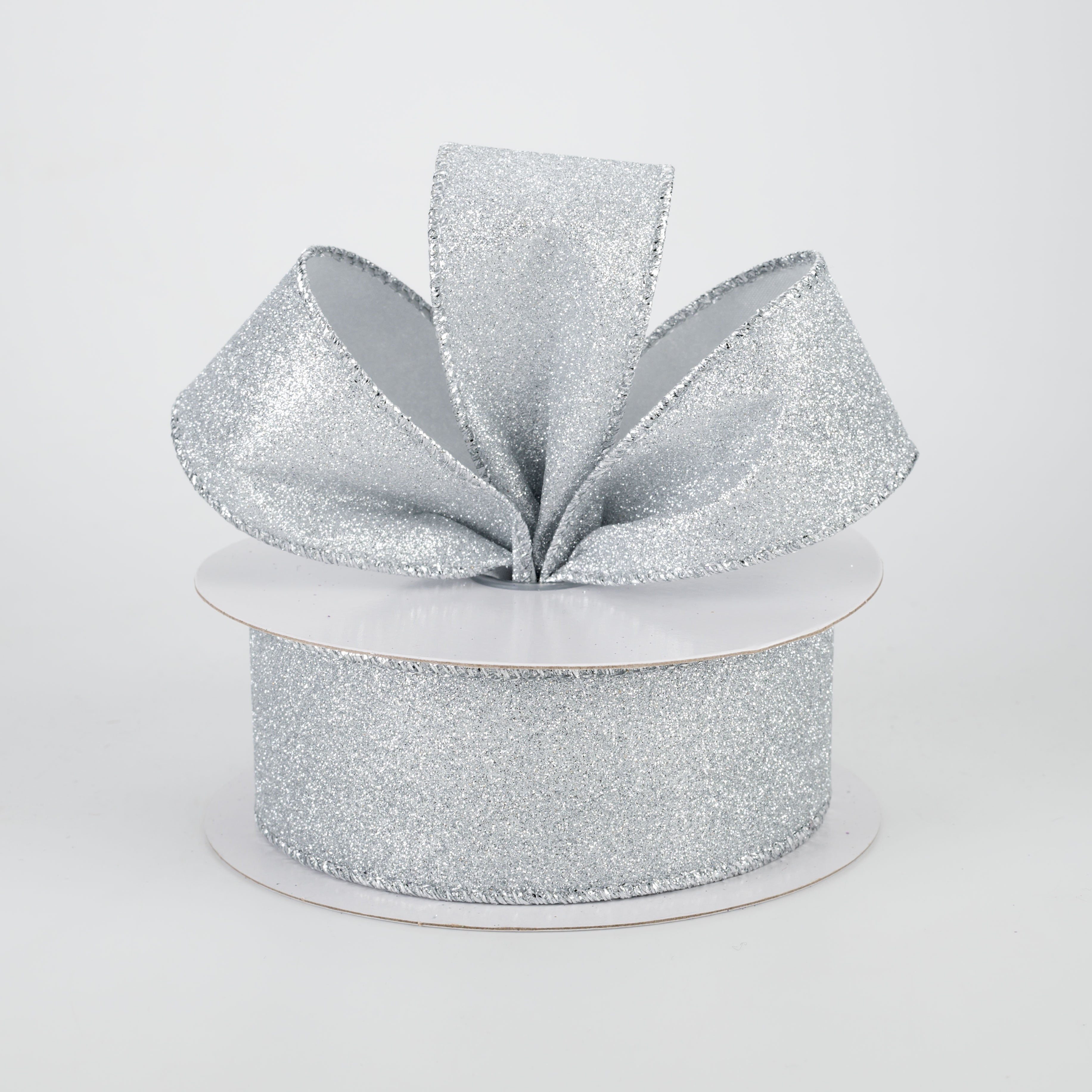 1.5 Inch Silver All Flat Glitter Ribbon - 10 Yards Bulk Roll for Gift Wrapping, Crafts, Party Decorations, Scrapbooking and DIY Projects