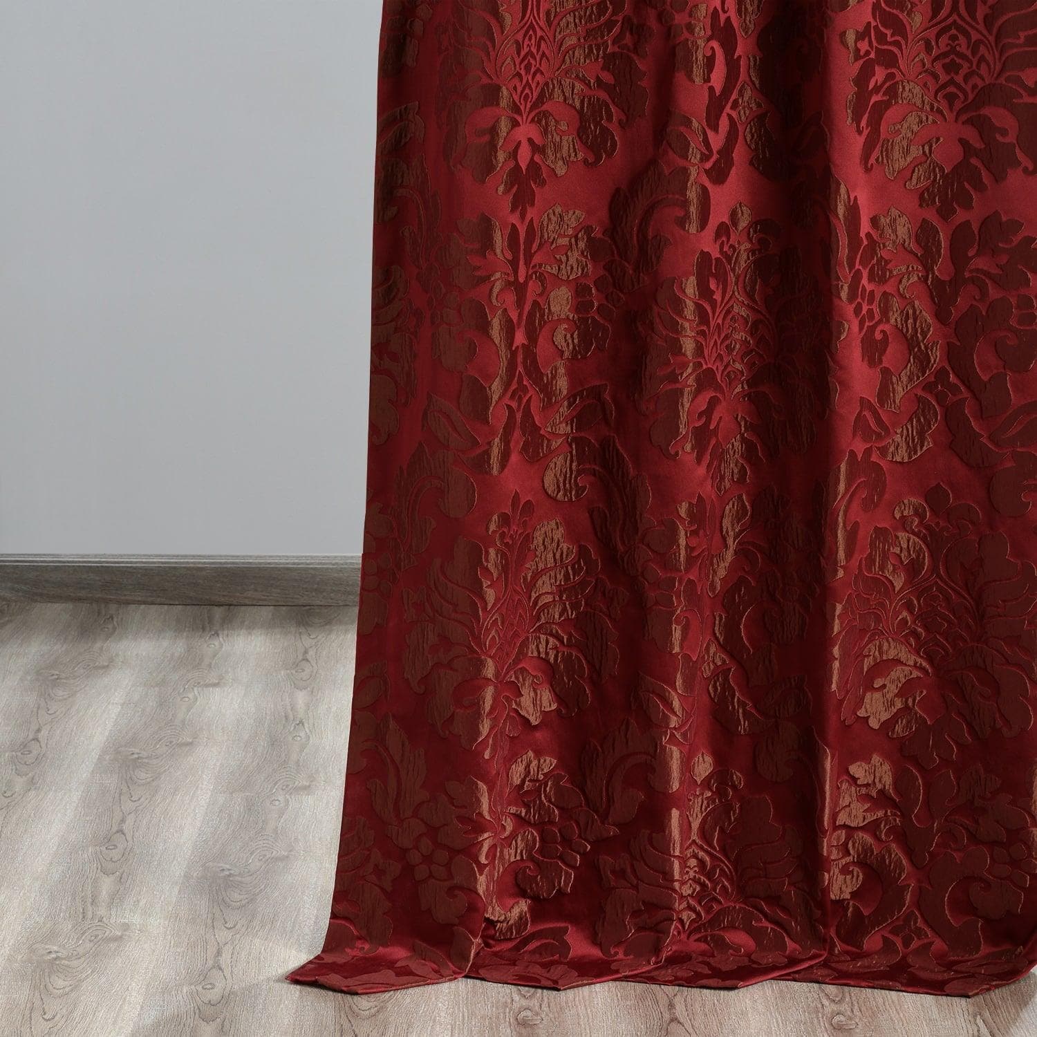 Astoria Red & Bronze Damask Faux Silk Jacquard Blackout Curtains - Elegant Window Treatment for Bedroom & Living Room