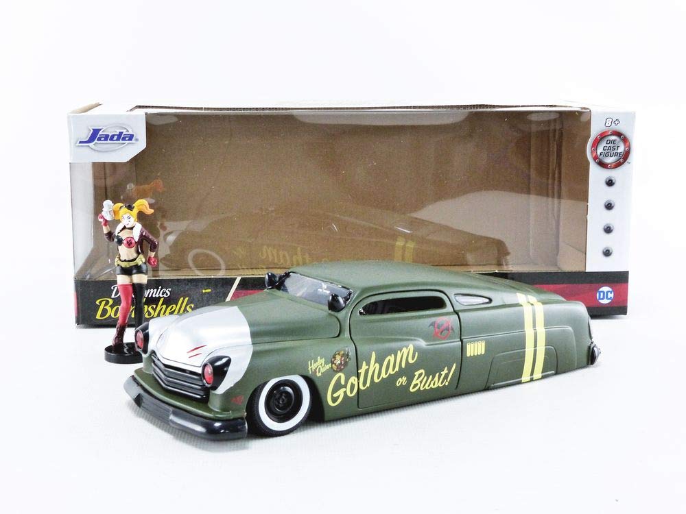 JADA TOYS 1/24 Scale Mercury 1951 & Harley Quinn Action Figure - Collectible Die-Cast Model Car with DC Comics Character for Display & Gifts