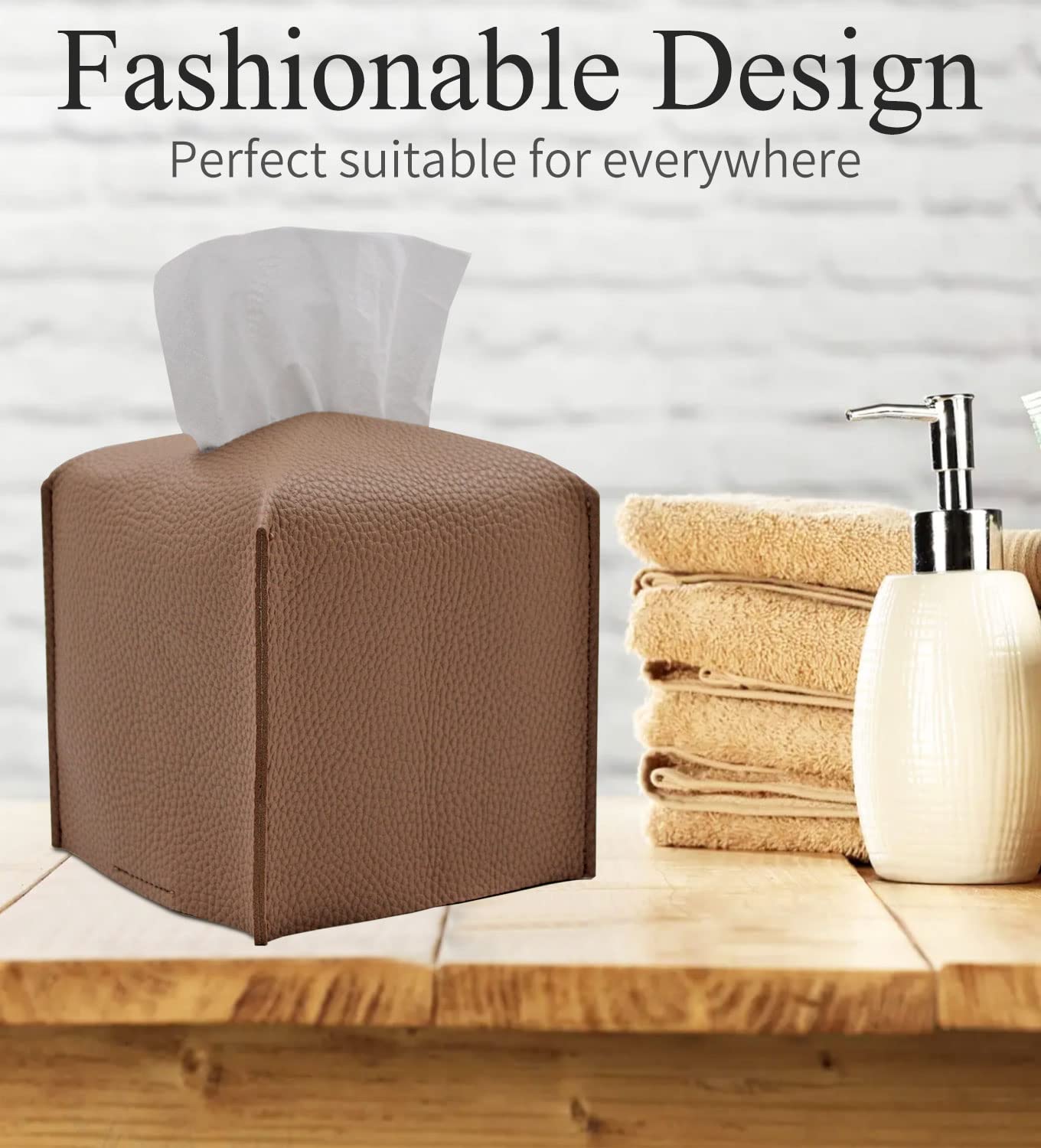 Livelab Square PU Leather Tissue Box Cover - Modern Decorative Tissue Holder for Facial Paper Organizer | 5x5x5 Inches Bronze | Perfect for Bathroom, Vanity, Nightstand, Desk & Car Accessories