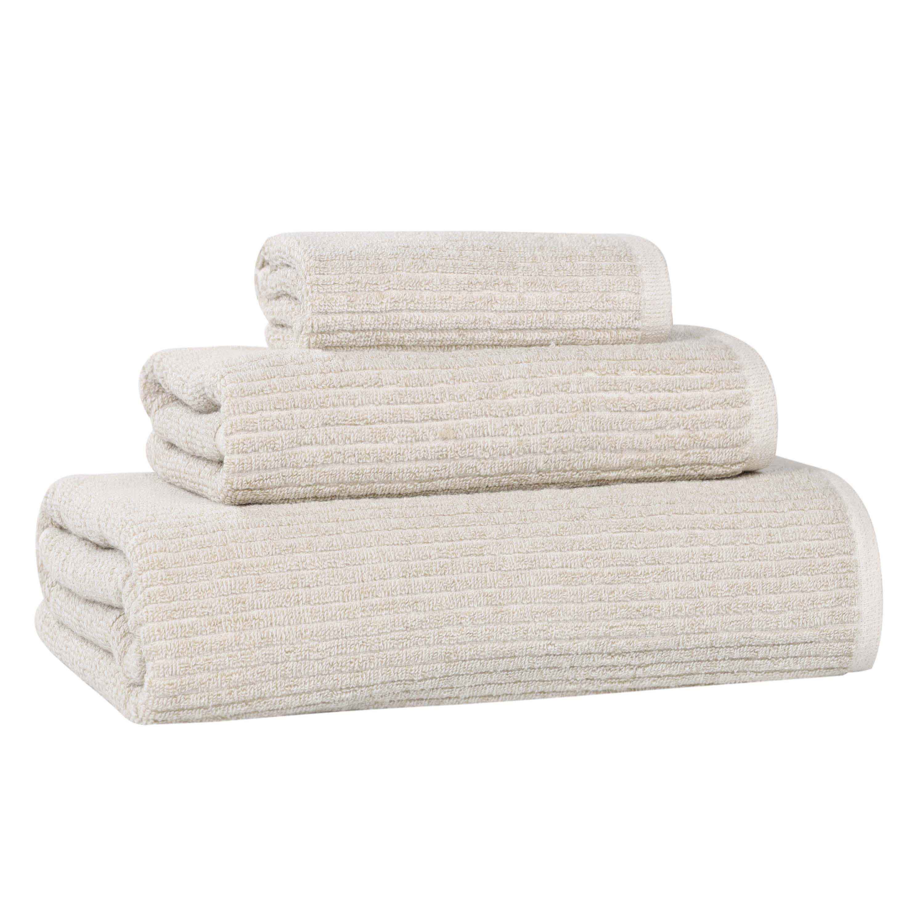 Premium 3-Piece Cotton Blend Ribbed Towel Set - Soft, Absorbent & Quick-Drying Bath Towels for Spa, Gym & Luxury Home Use