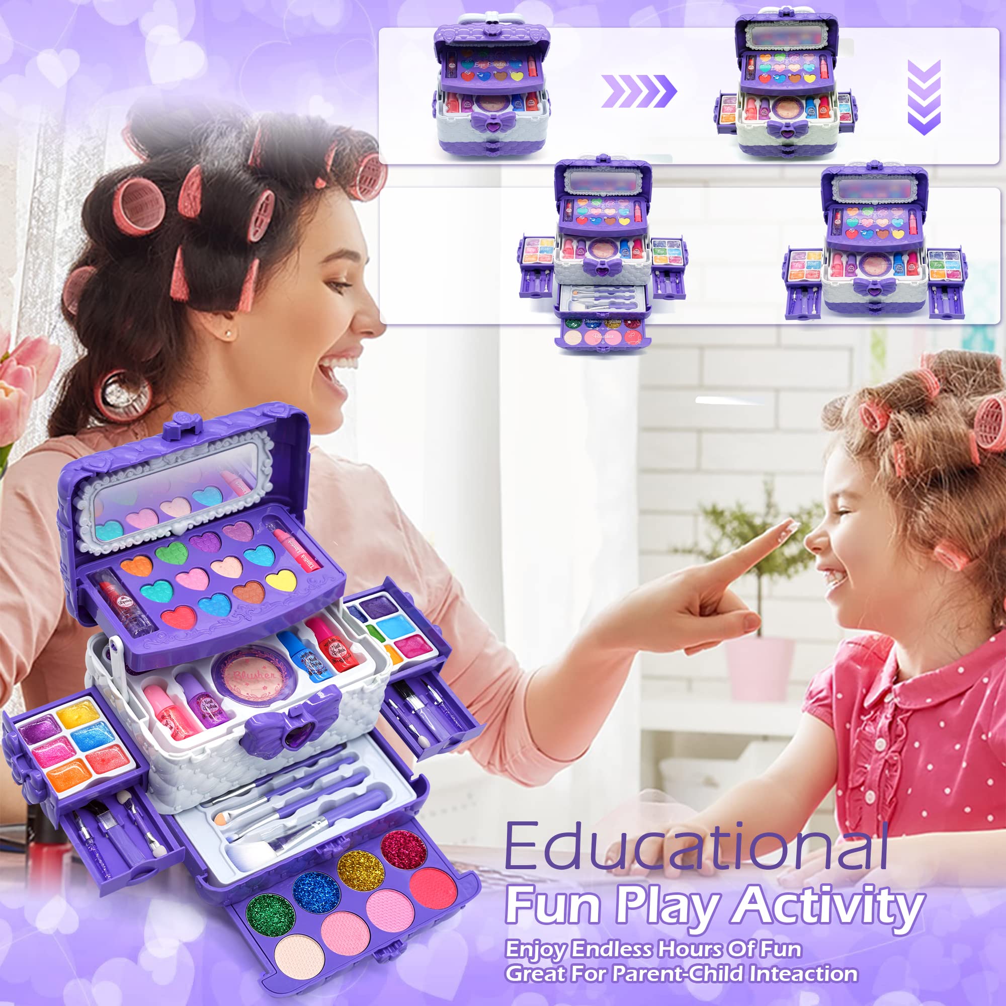 **Non-Toxic Kids Makeup Kit for Girls Ages 4-10 - Princess Cosmetic Toy Set with Safe Play Makeup for Toddlers & Children - Perfect Birthday Gift & Pretend Play Dress-Up for Parties & Role-Playing**