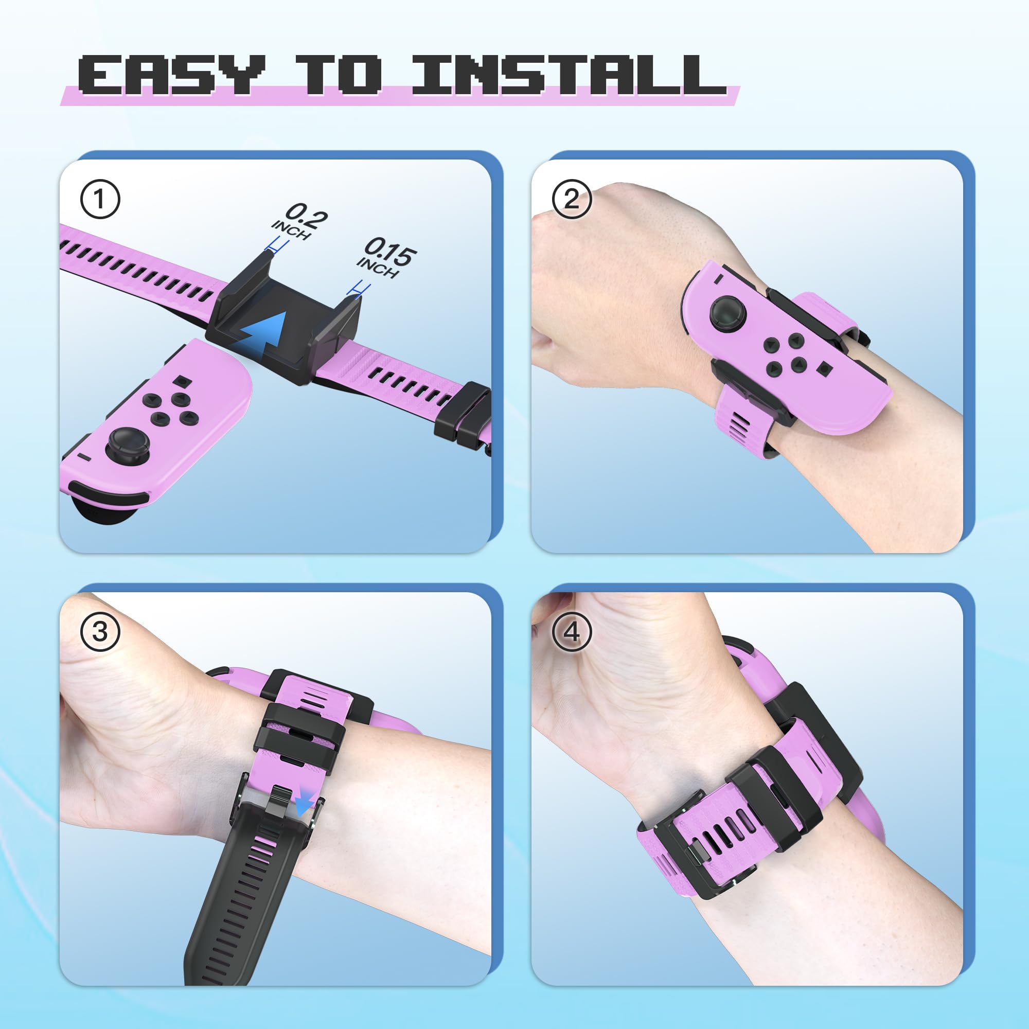 Narati Adjustable Silicone Wrist Bands for Nintendo Switch Joy Cons & OLED Model - Compatible with Just Dance 2021-2025 - 2 Pack for Adults & Kids - Perfect for Dance Games, Fitness Tracking & Motion Control Gaming