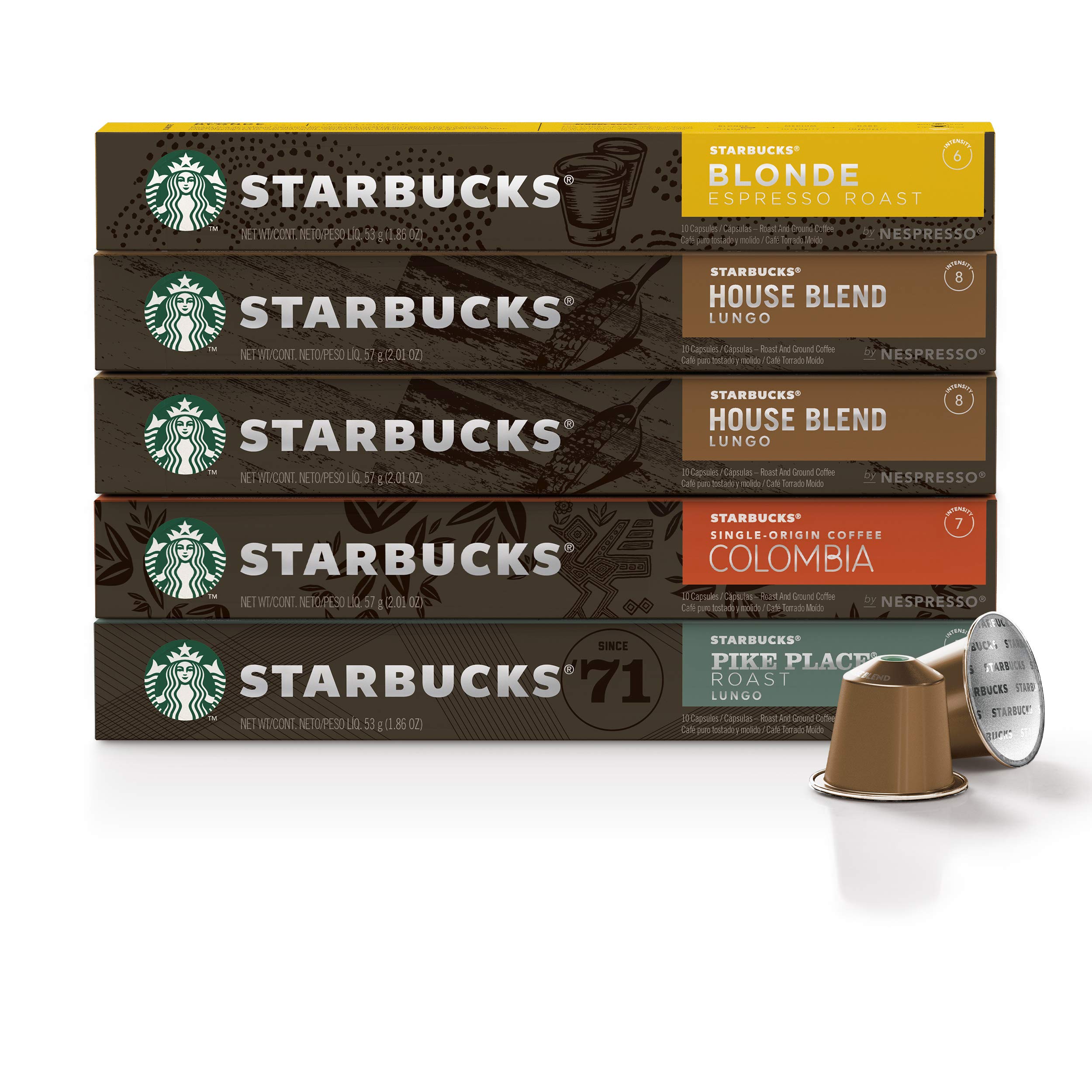 Starbucks by Nespresso Variety Pack Coffee Capsules (50 Count) - Compatible with Nespresso Original Line Machines - Perfect for Home, Office & Gifts