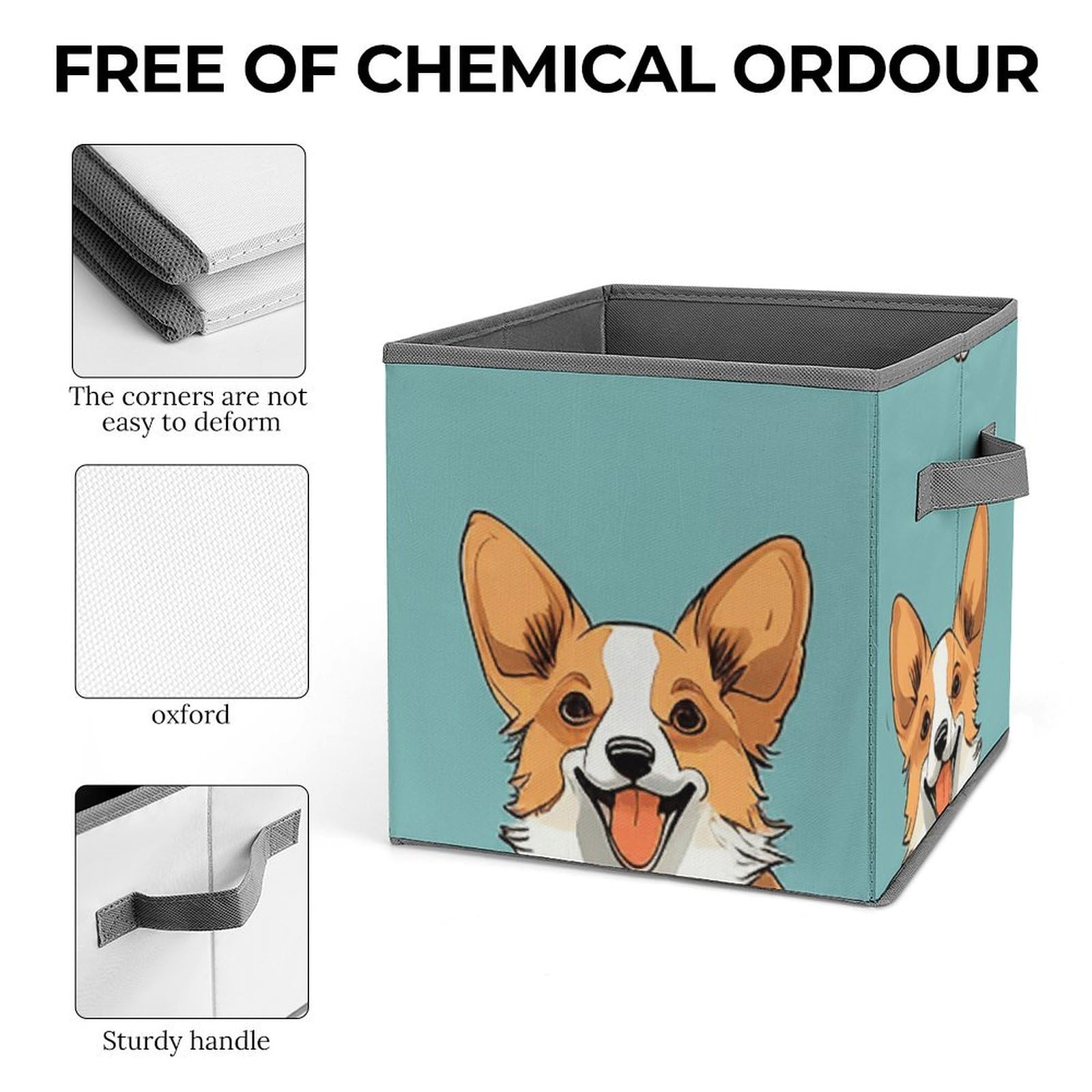 Corgi-Themed Collapsible Storage Cubes with Handles - 10.6
