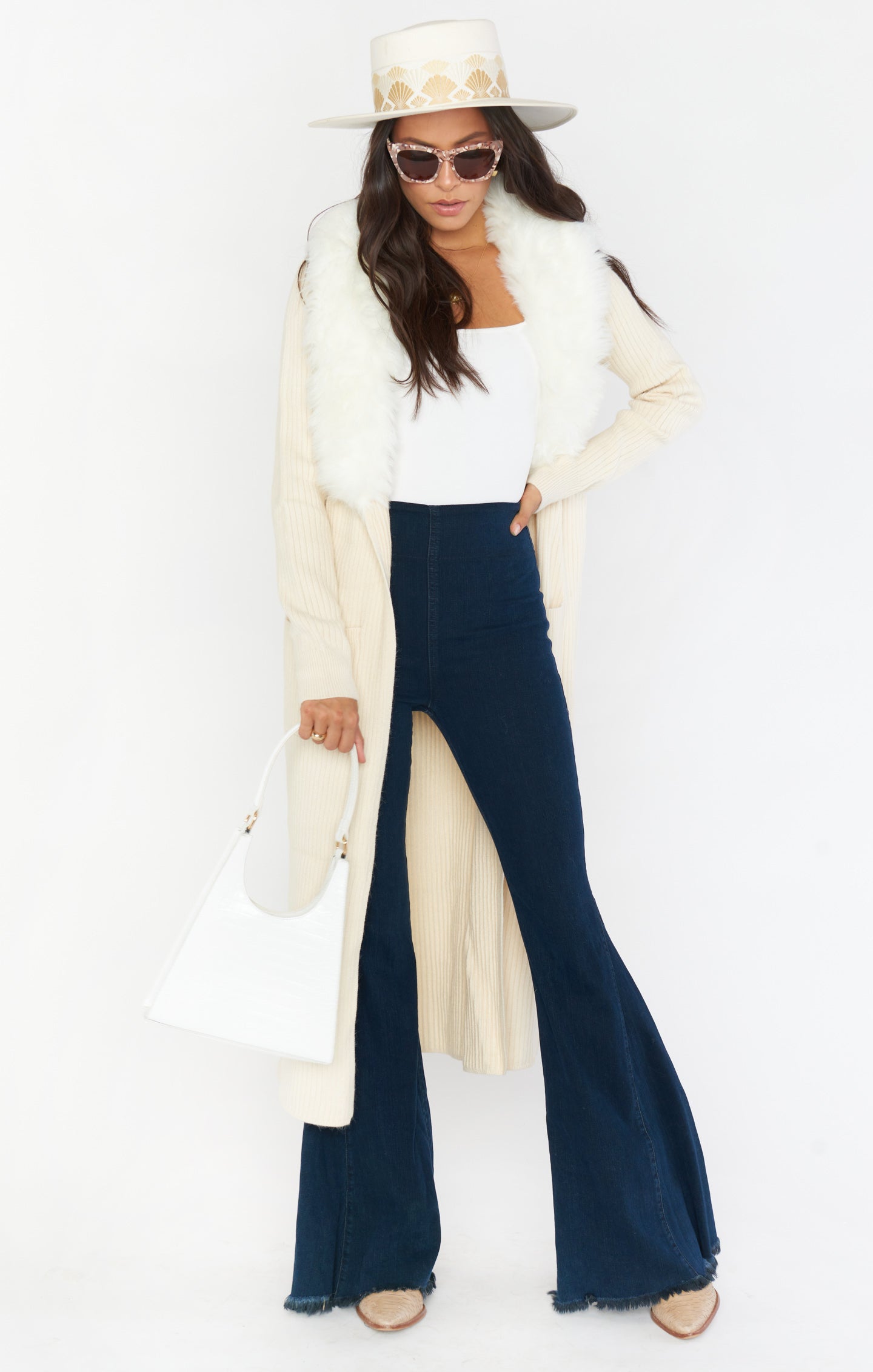 Lombardi Long Cardigan - Snowy White Knit Sweater for Women | Cozy Winter Fashion, Casual Outfit & Layering Essential