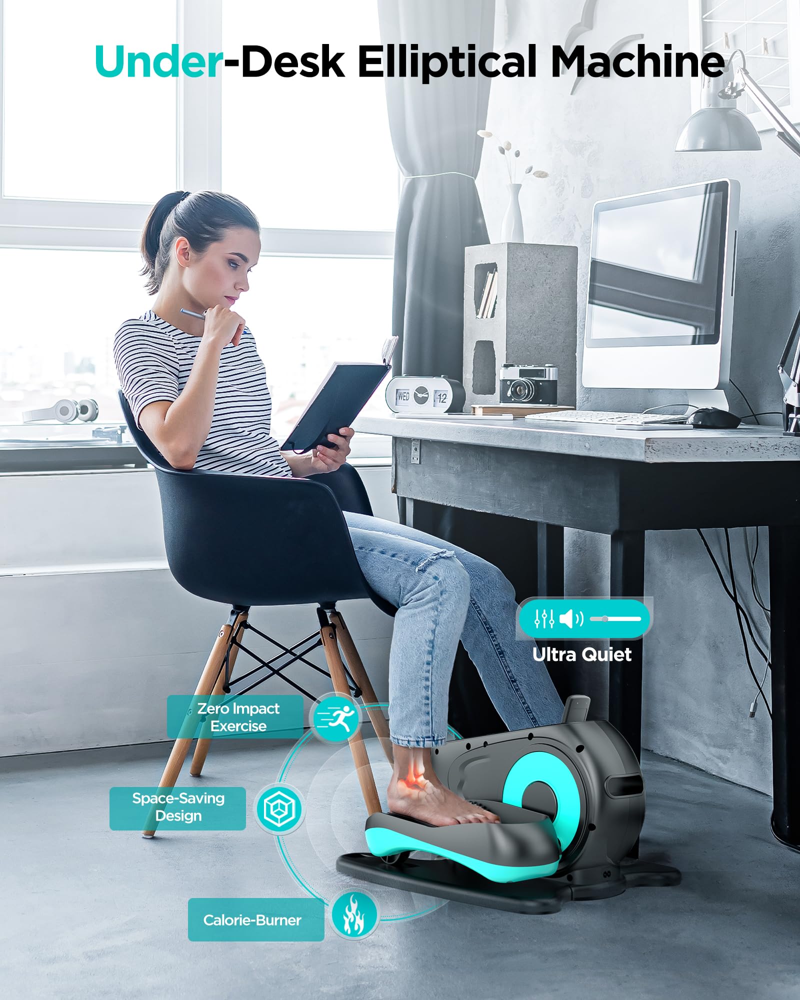 Under Desk Elliptical Machine - 10 Speed Levels, Remote Control, Quiet Leg Exerciser for Home & Office - Perfect for Seated Workouts, TV Watching & Home Gym Training