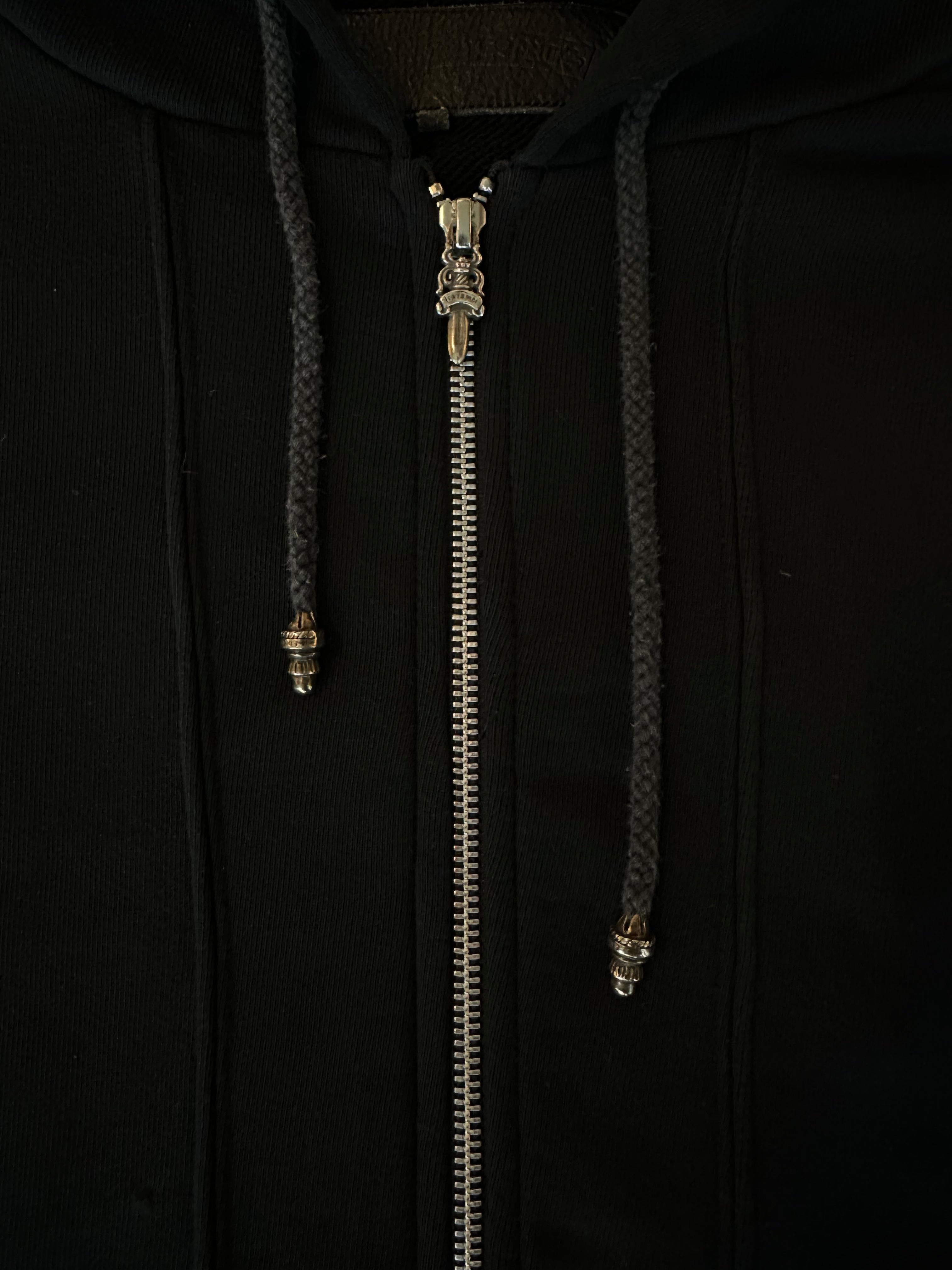 Chrome Hearts Black Leather Horseshoe Logo Zip Up Hoodie for Men & Women | Stylish Streetwear & Casual Outfit | Perfect for Urban Fashion & Daily Wear