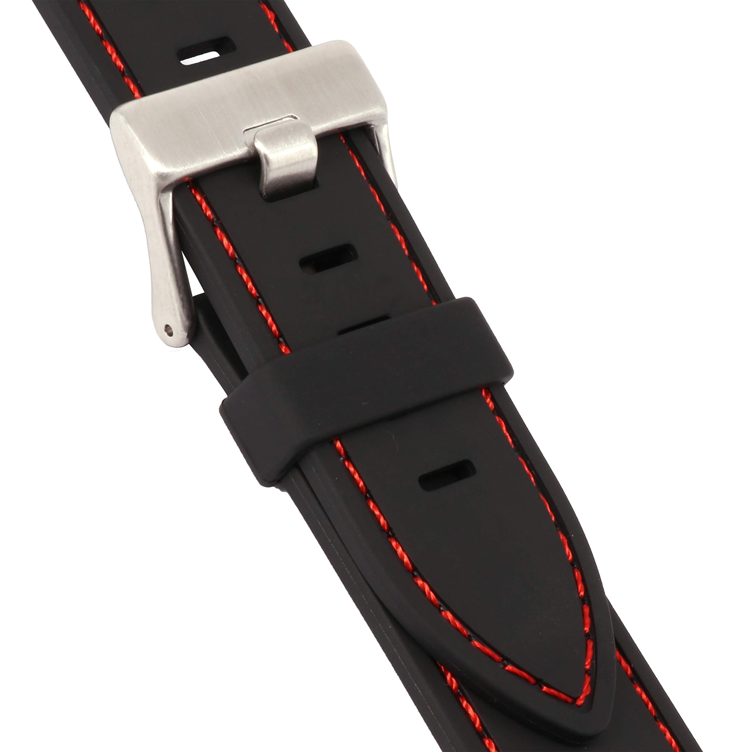 22mm Soft Rubber Watch Band with Red Stitch - Compatible with Omega & IWC Watches | Durable Vintage Style Replacement Strap for Men | Perfect for Swimming, Diving & Everyday Wear