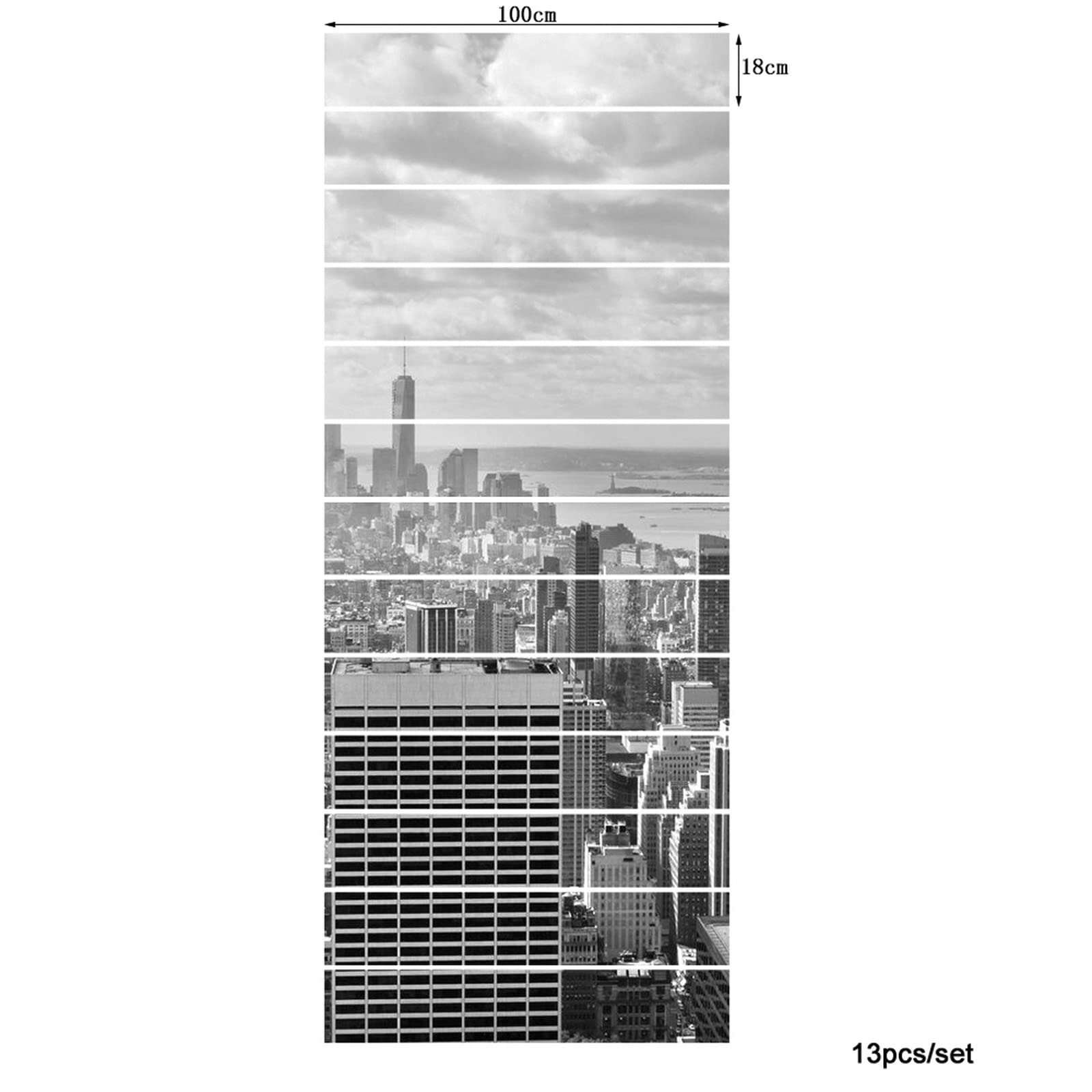 3D Self-Adhesive Removable Stair Stickers - Empire State Building Cityscape Black & White Vinyl Decals (13-Piece Set) | Non-Slip Stair Treads, Wall & Tile Decor for Home, Kitchen, Office