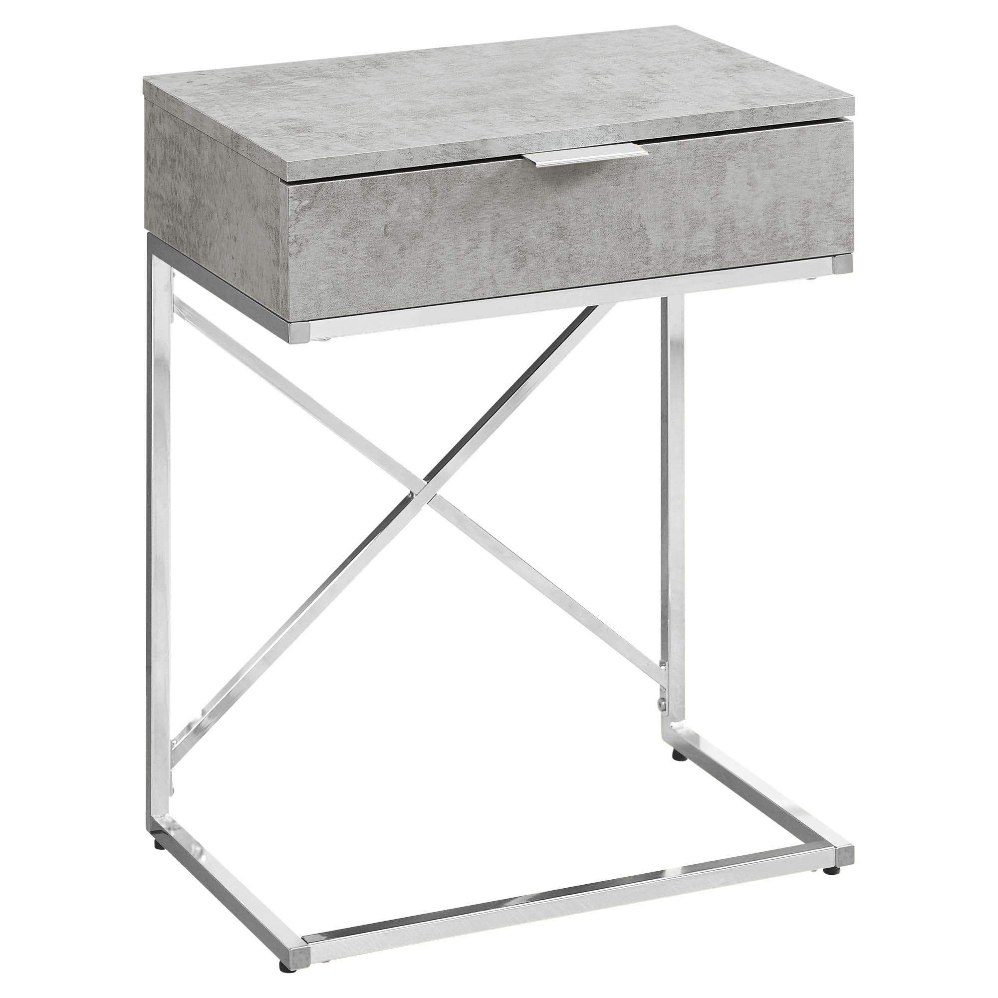 Offex 24 Inch Height Modern Rectangular Accent Side Table with Chrome Metal Base - Grey Cement Finish for Living Room, Bedroom & Office Decor