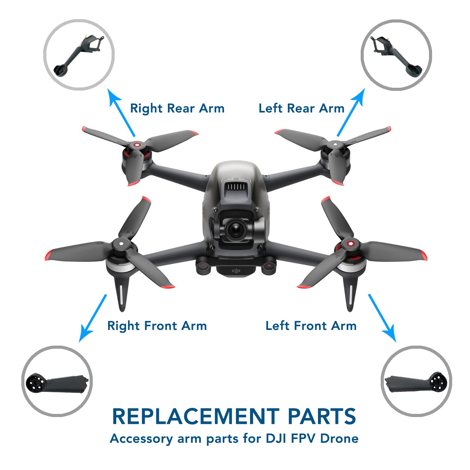 FPV Drone Motor Arm Replacement Parts - Left Front, Right Front, Left Rear, Right Rear - Compatible with DIY Drone Repair and Maintenance
