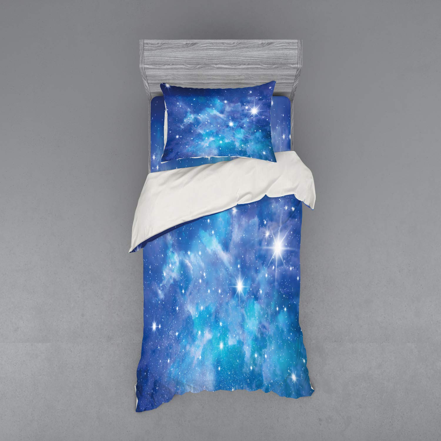 Ambesonne Space Duvet Cover Set - Vibrant Star Clusters Constellation Design, 3-Piece Twin XL Bedding Set with Sham & Fitted Sheet in Purple Grey Turquoise White | Perfect for Astronomy Lovers, Kids' Rooms & Cosmic-Themed Bedrooms