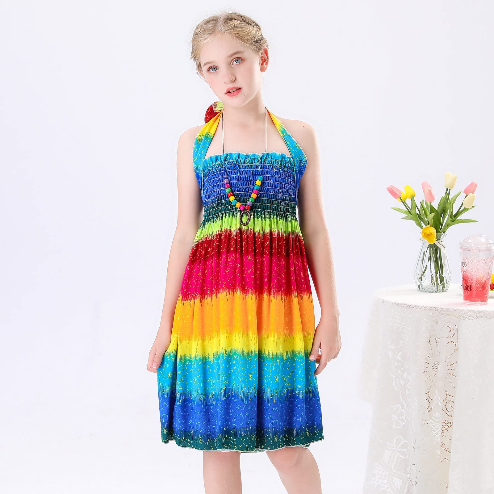 Bohemian Floral Sleeveless Toddler Dress with Bowknot - Girls' Summer Beach Dress for Plus Size Toddlers | Perfect for Vacation, Photoshoots & Outdoor Play