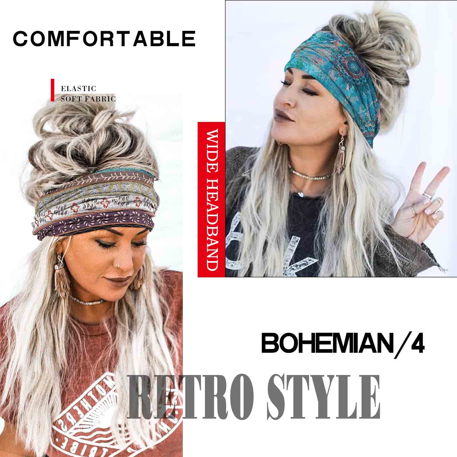 Olbye Wide Headbands for Women - Boho Yoga Headbands, Workout Running Sweatbands, Stylish Hair Accessories (Pack of 4) - Perfect for Gym, Yoga, Running & Everyday Fashion