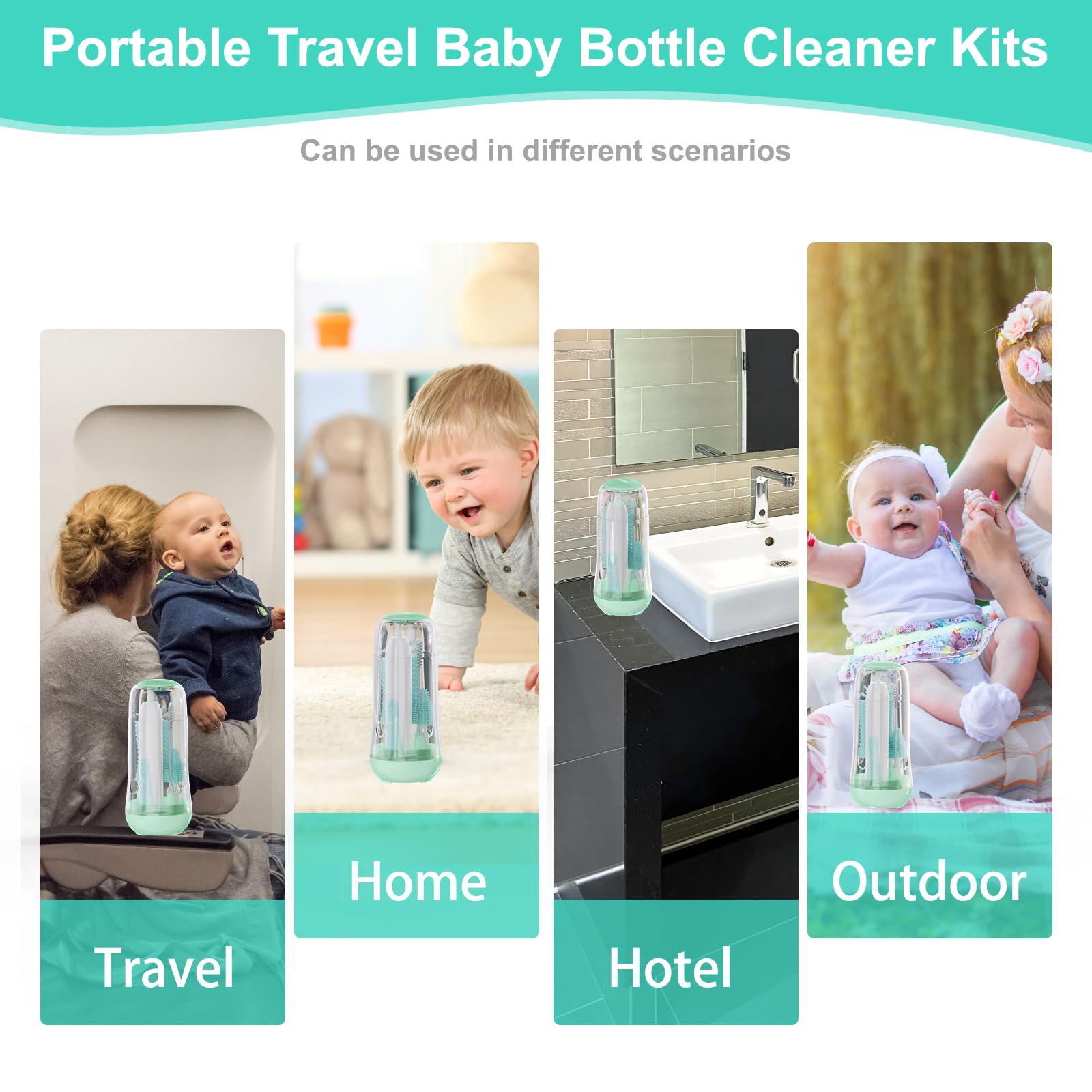 VSTM Electric Baby Bottle Brush Set - Automatic Bottle Cleaner with Silicone Brush, Nipple & Straw Cleaner, Milk Frother & Drying Rack (Green) - Perfect for Travel, Home & Nursery Use