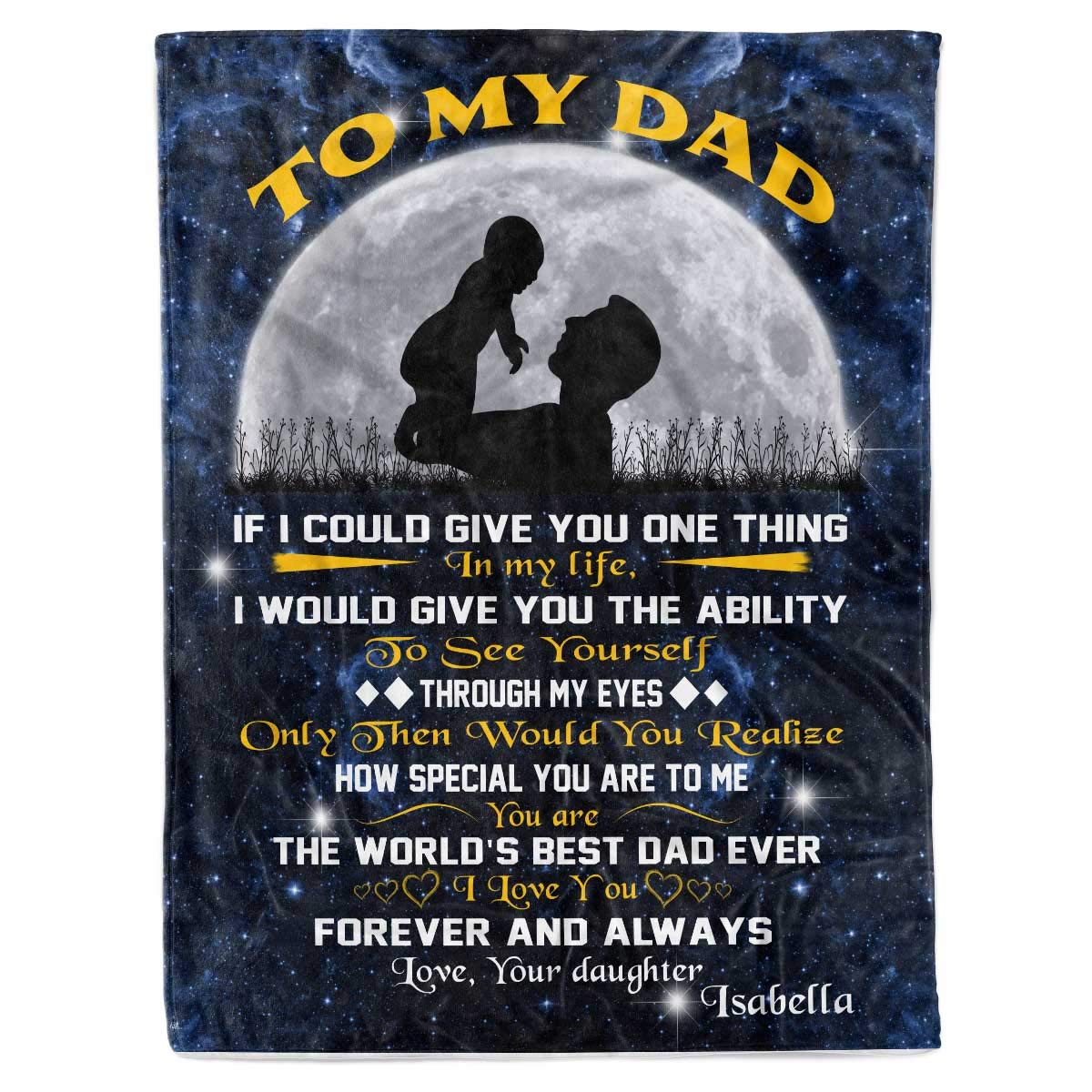 Personalized Custom Fleece Sherpa Blanket for Dad - Kids Name to My Daddy Father's Day Gift - Cozy Bed Throw & Wall Hanging Tapestry (Moon Theme) - Perfect for Home Decor, Birthday & Christmas Presents