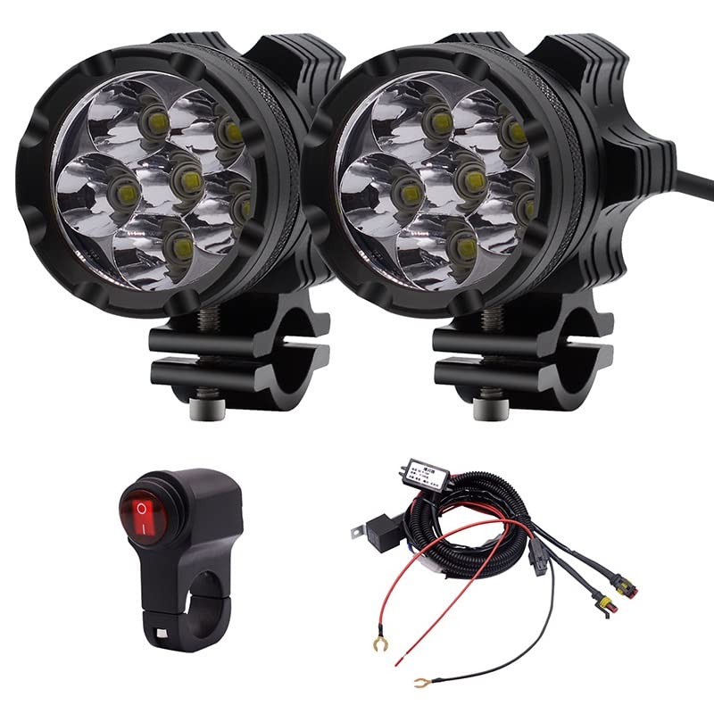 2Pcs Universal 60W Motorcycle Spotlights - 12V LED Fog Lights for Bicycle, Motorbike, Truck, Car & Boat | Waterproof Auxiliary Driving Lights for Night Riding, Off-Road Adventures & Marine Use