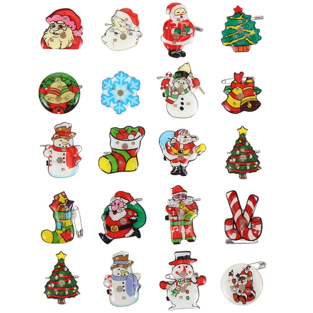 BESTOYARD 20pcs LED Light Up Christmas Brooches Pins - Flashing Santa Claus Enamel Pins for Holiday Parties, Gifts & Festive Decorations (Perfect for Christmas, New Year & Winter Celebrations)