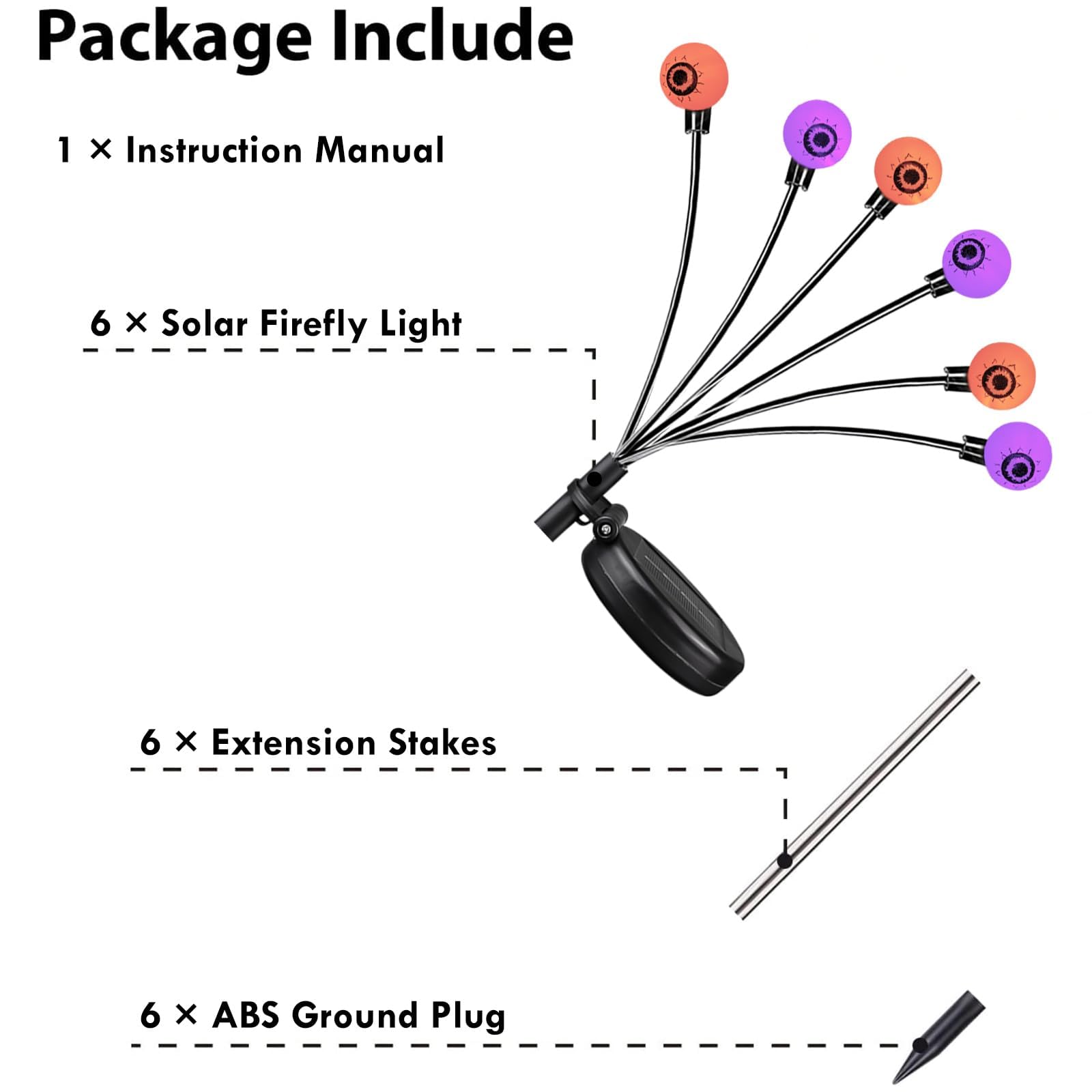 6-Pack Solar Halloween Eyeball Lights Outdoor - Purple & Orange Waterproof Garden Lights, Wind-Swaying Firefly Fairy Lights for Pathway, Yard, Garden - Perfect for Halloween, Christmas, and Party Decorations