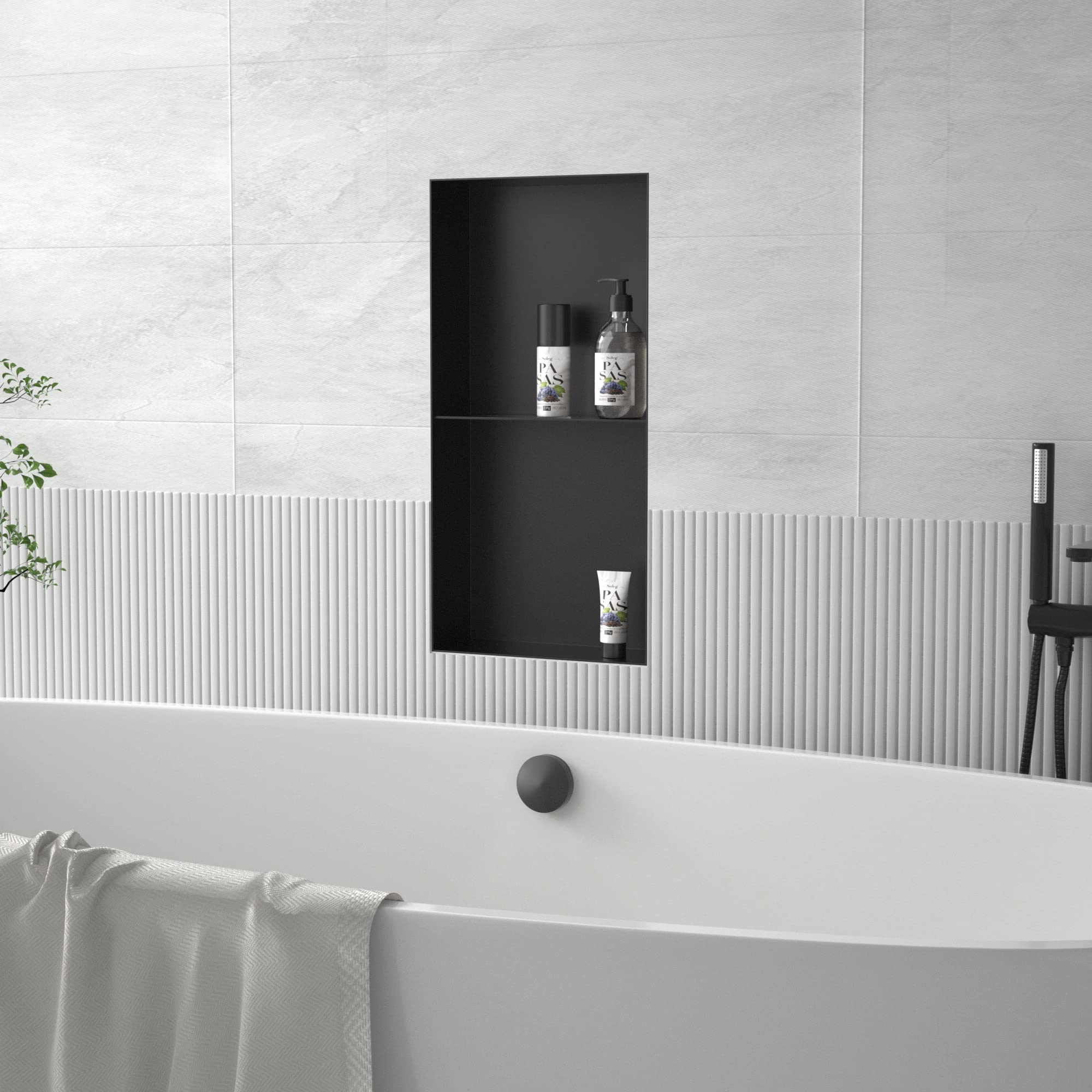 24x12 Inch Stainless Steel Recessed Shower Niche - Matte Black Rimless Wall Shelf for Bathroom | No Tile Needed, Flush-Mount Installation | Perfect for Shampoo, Soap & Bath Accessories Storage
