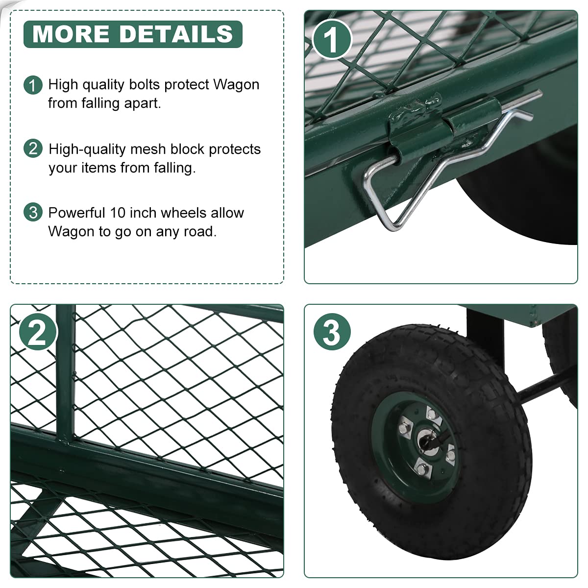 Heavy Duty Folding Garden Cart with Mesh Steel Frame & 11