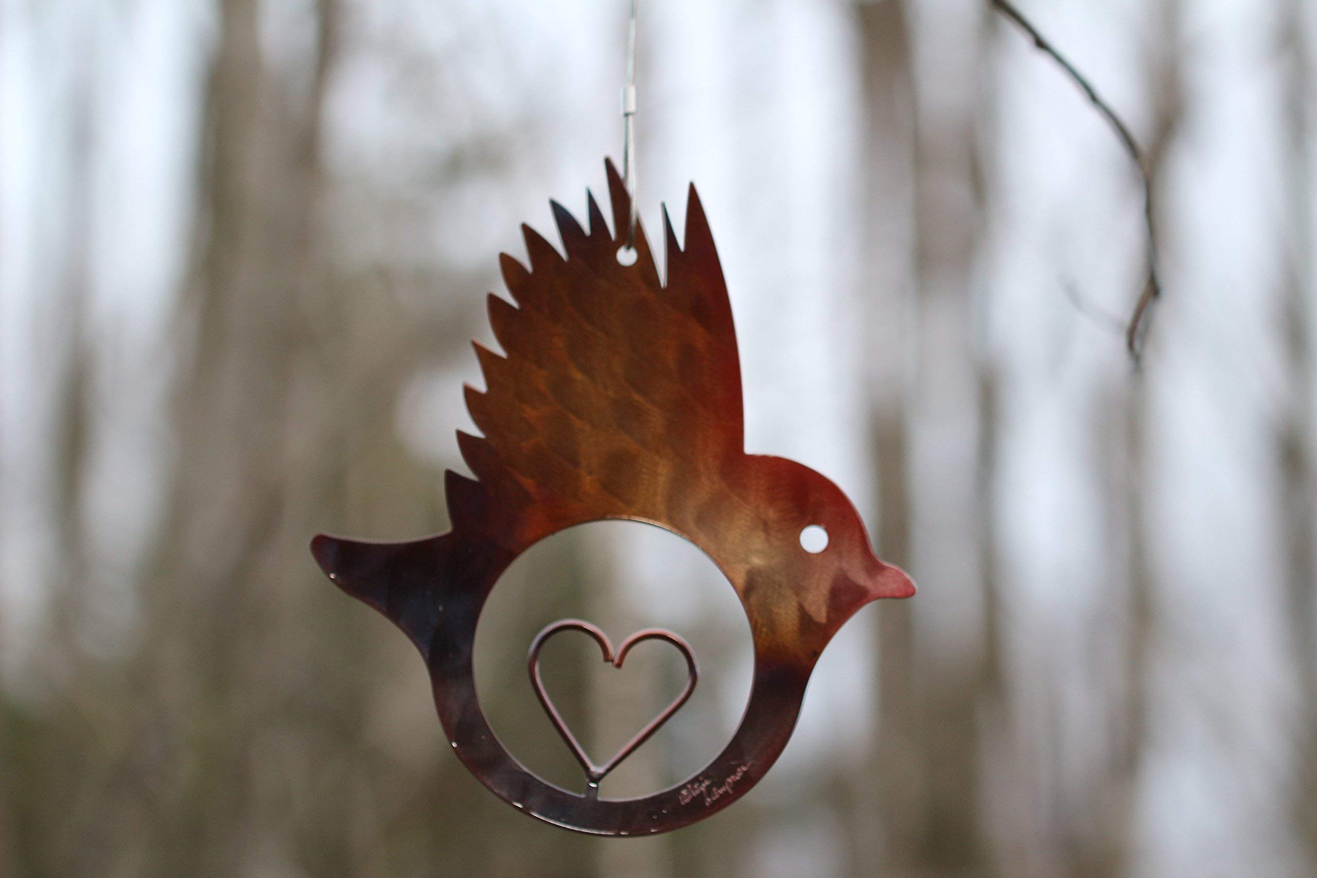 Hand-Forged Wrought Iron Bird Wall Decor with Heart Cutout - Romantic Anniversary Gift for Couples - Perfect for Home, Garden, or Wedding Decorations