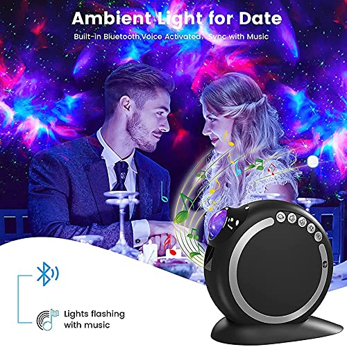Bakemoro LED Galaxy Projector Light - Starry Night Projector with 2400mAh Battery, Timer, Remote Control & Bluetooth for Bedroom, Party, and Relaxation