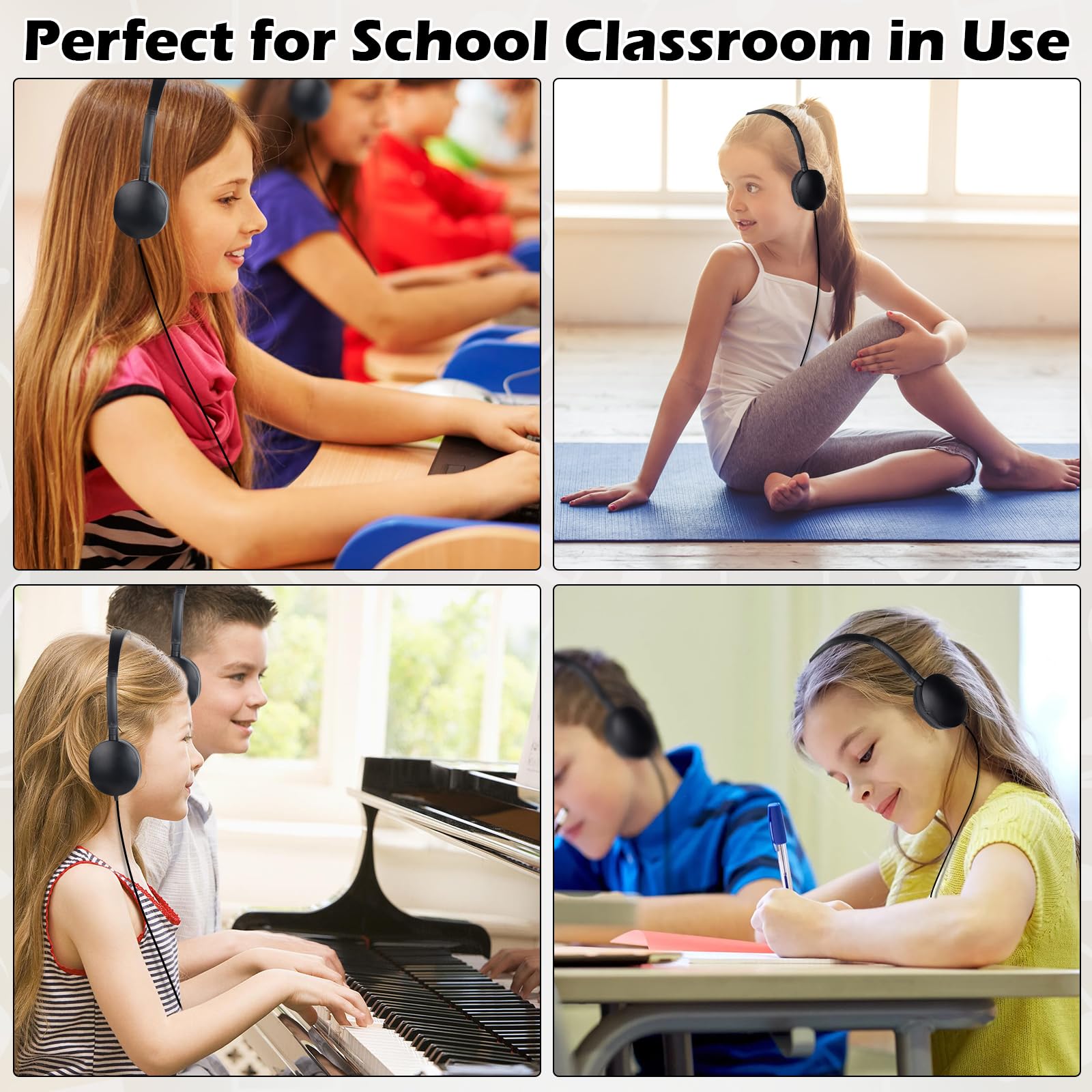 30 Pack Kids Headphones Bulk - Classroom Headphones for Students, Teens & Adults - Noise Reducing School Earphones Wholesale Set (Black) - Perfect for Online Learning, School Computer Labs & Study Sessions