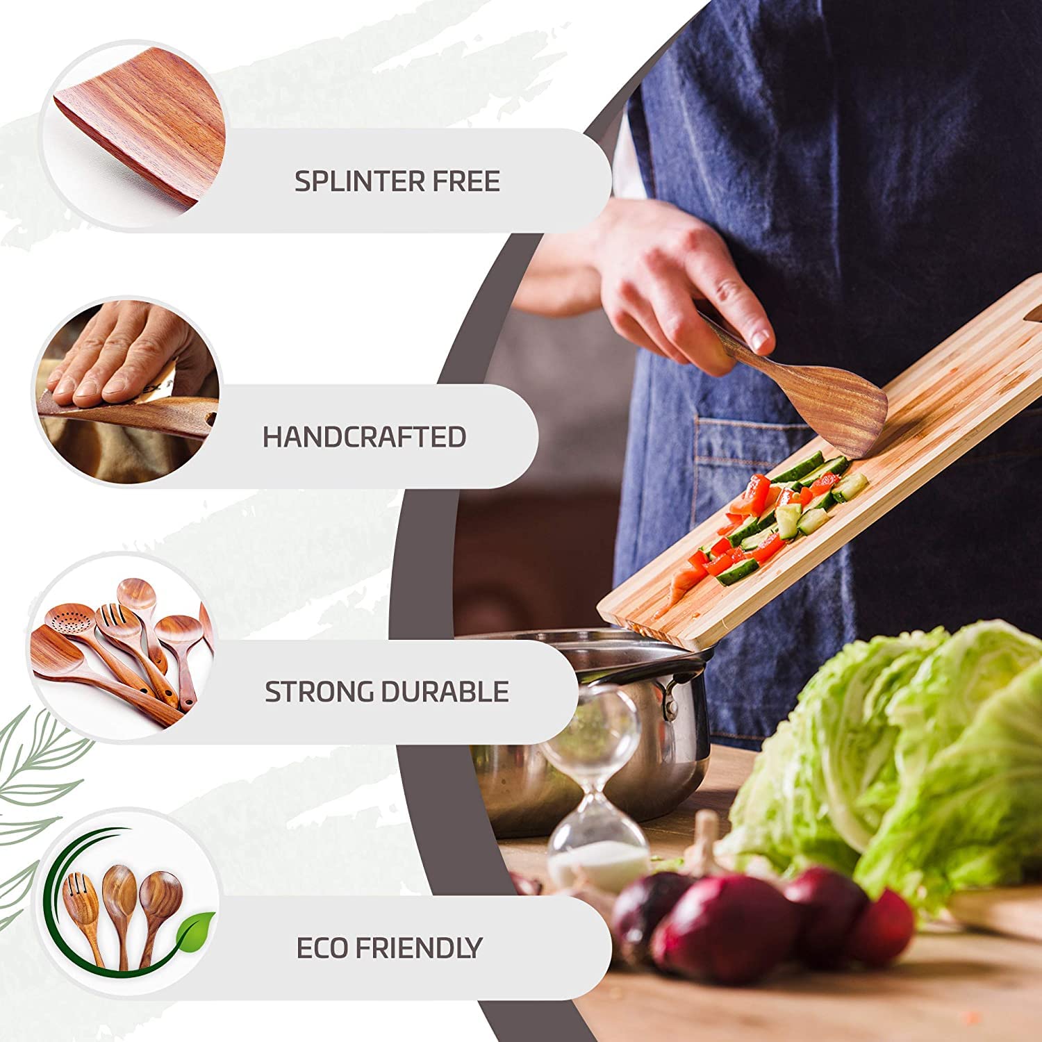 Premium Wooden Kitchen Utensil Set - 6-Piece Non-Stick Safe Cooking Tools with Wooden Spoons & Spatulas for Baking, Stirring & Serving - Ideal for Home Chefs & Eco-Friendly Kitchens