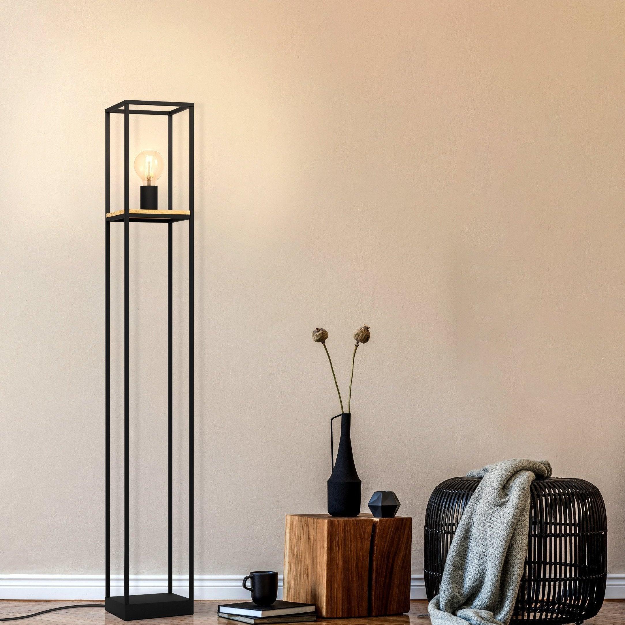 Eglo Libertad Modern Rectangular Metal Floor Lamp with Fabric Shade - Adjustable Height for Living Room, Bedroom, or Office Lighting