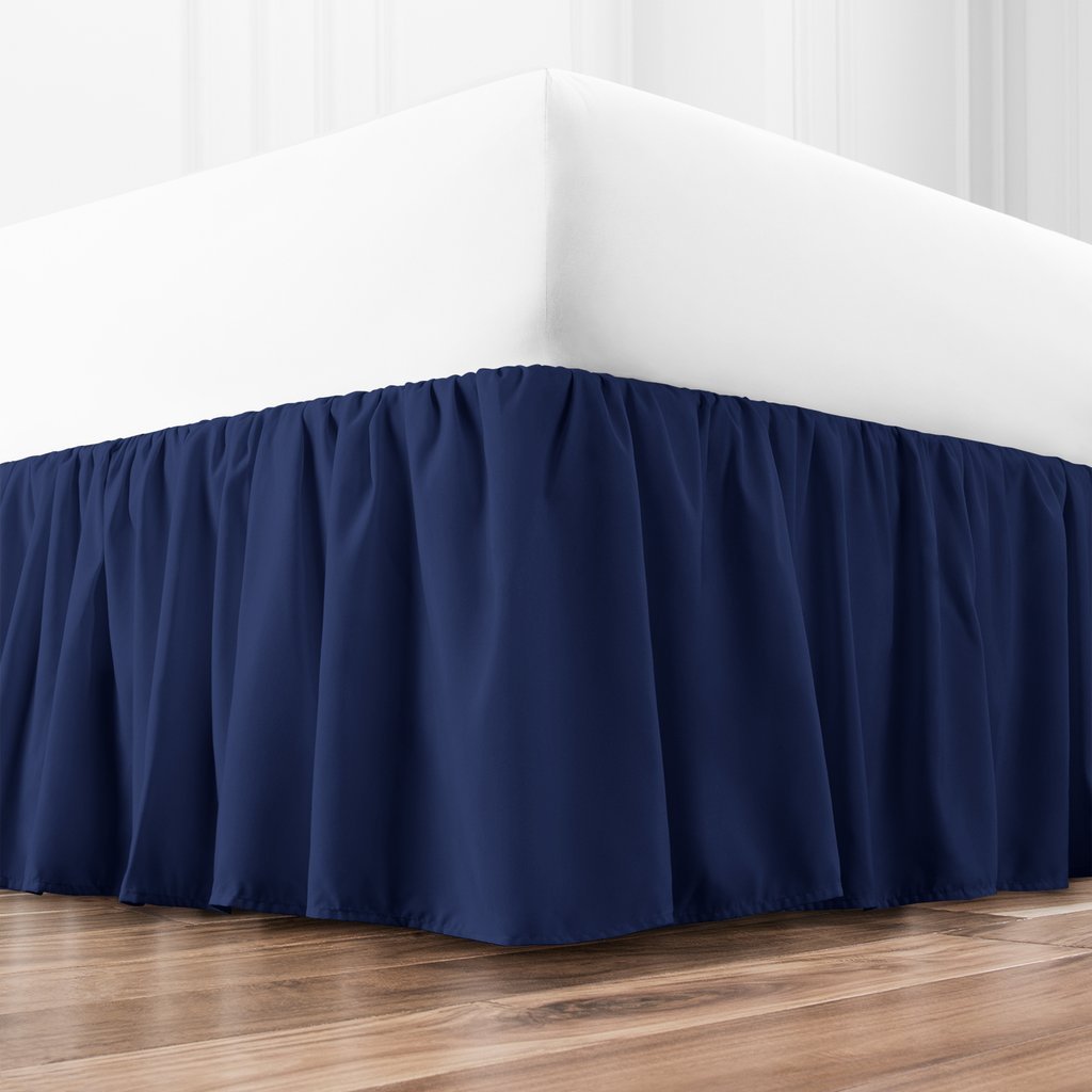 Luxury Queen Ruffled Bed Skirt - 15-Inch Drop Hotel Quality Bedding - Tailored Wrinkle & Fade Resistant (Queen Size, Navy Blue) - Perfect for Master Bedrooms, Guest Rooms & Upscale Home Decor