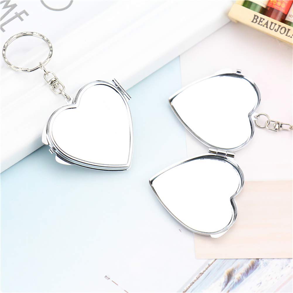 GSHLLO 4 Pack Heart Shaped Metal Folding Compact Mirror - Portable Travel Makeup Mirror with Keychain Ring for Purse, Cosmetic Bag & On-the-Go Touch Ups | Perfect for Home, Office, Travel & Gift Giving