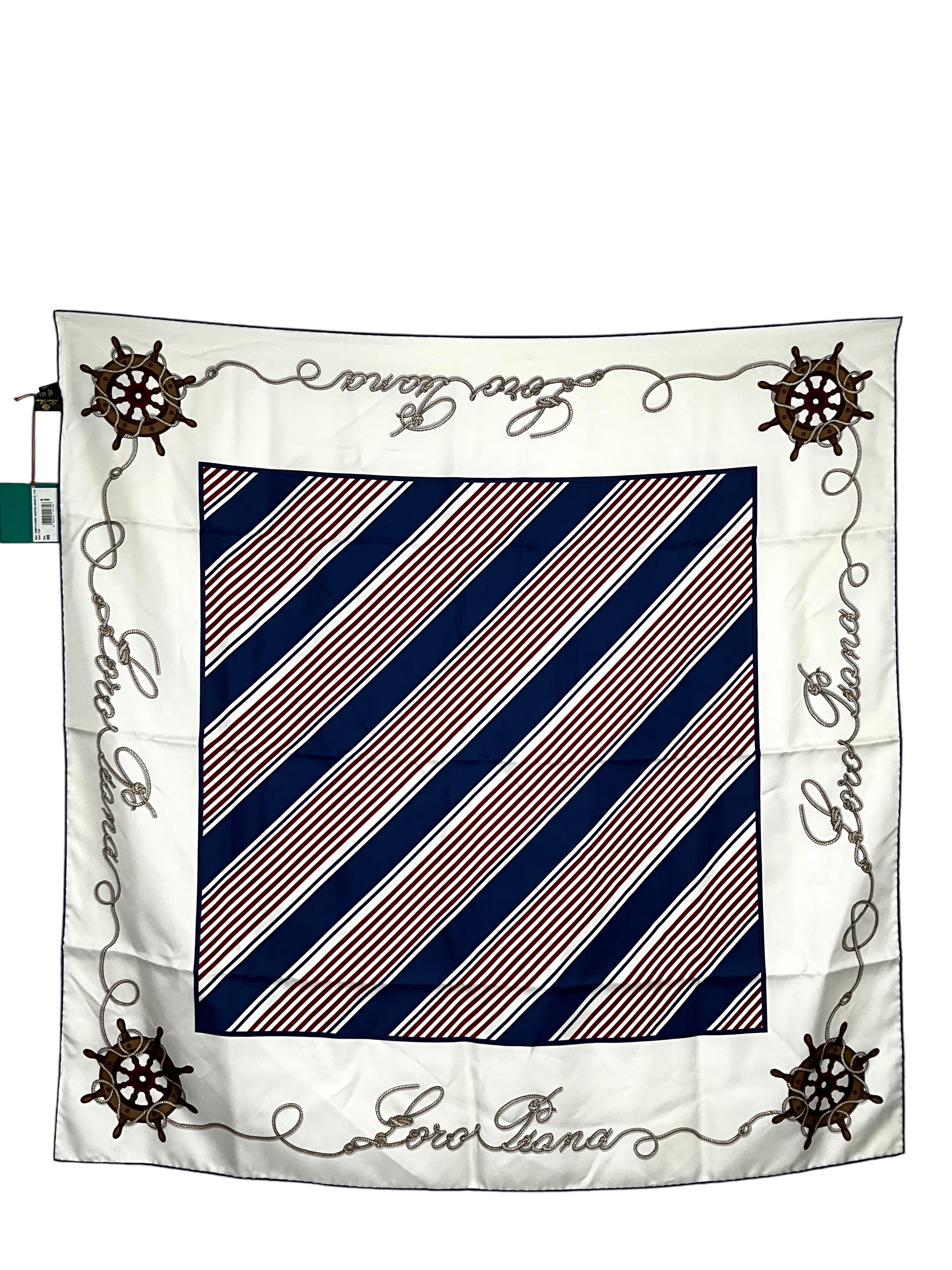 Loro Piana Nautical Sailor Striped Silk Twill Scarf - Luxury Italian Cashmere Blend Shawl for Women & Men - Perfect for Travel, Yachting and Elegant Outfits