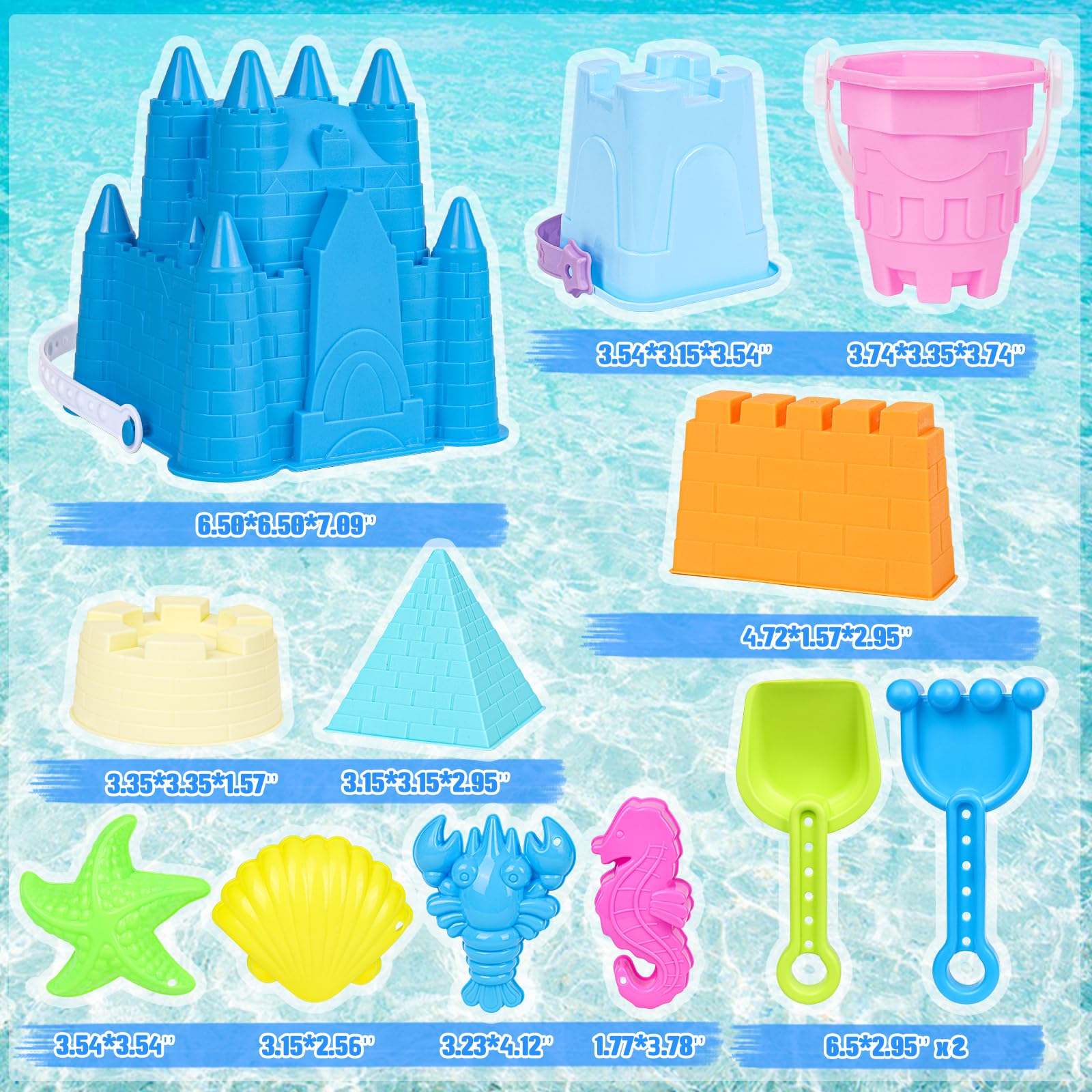 Premium Beach Toys Set for Kids - Sand Castle Bucket, Molds, Shovel & Rake - Durable Sandbox Toys for Toddlers Ages 1-12 - Perfect Summer Beach Accessories for Outdoor Play & Sandcastle Building