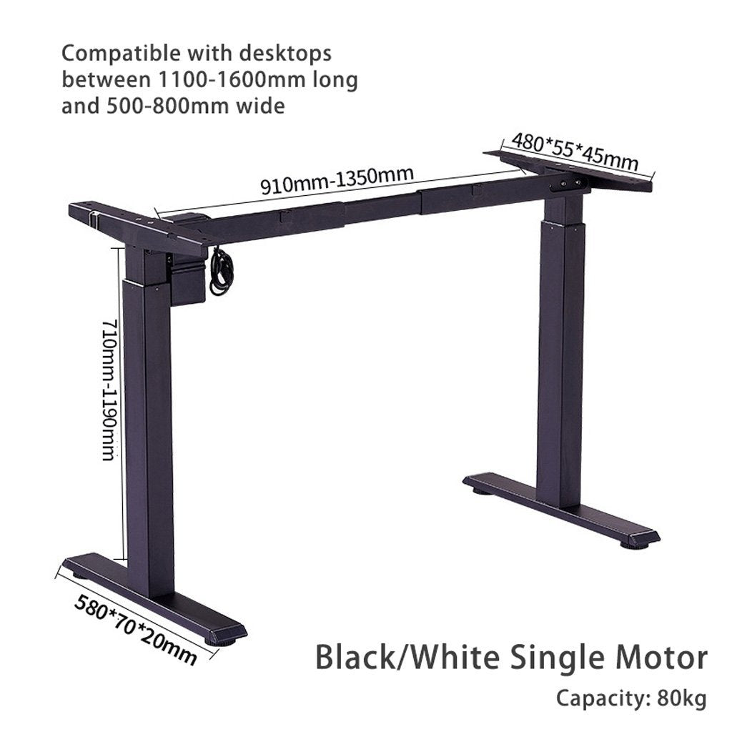 120cm Height Adjustable Standing Desk - Single Motor Electric Sit Stand Desk with White Top & Grey Frame - Perfect for Home Office, Gaming & Workspace Ergonomics